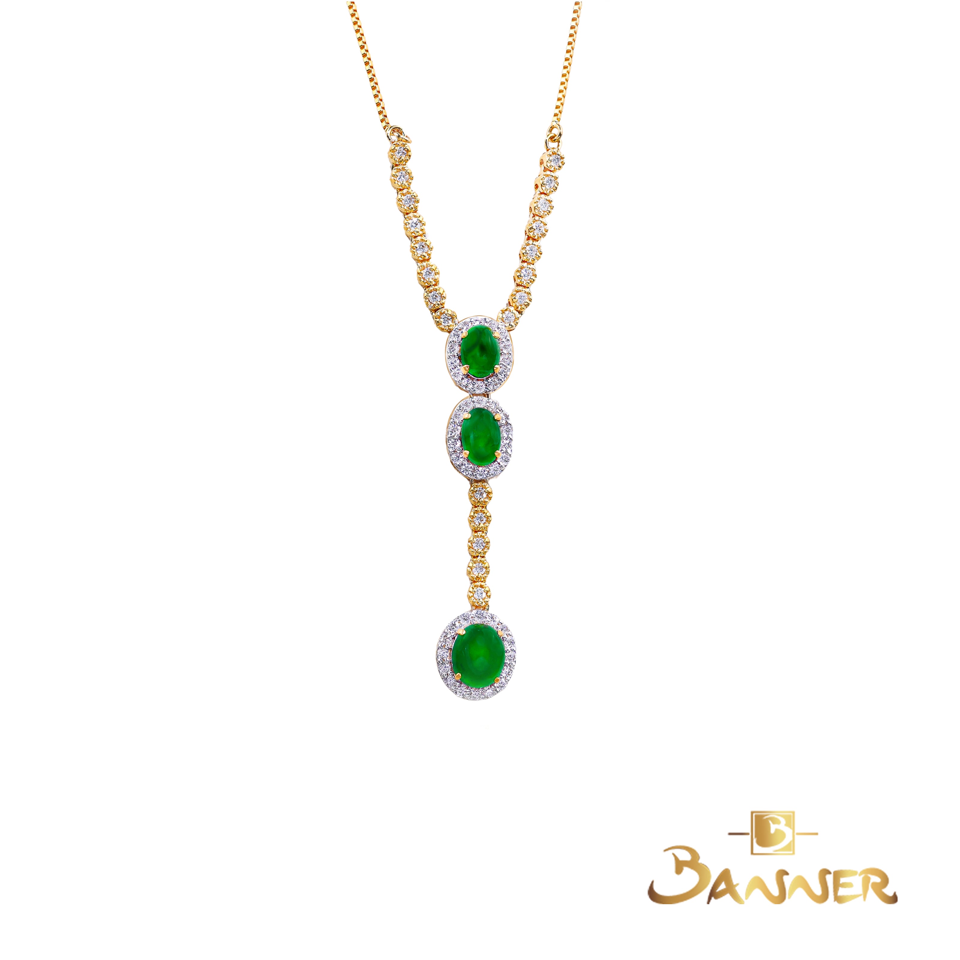 Jade and Diamond 3-step Halo Necklace