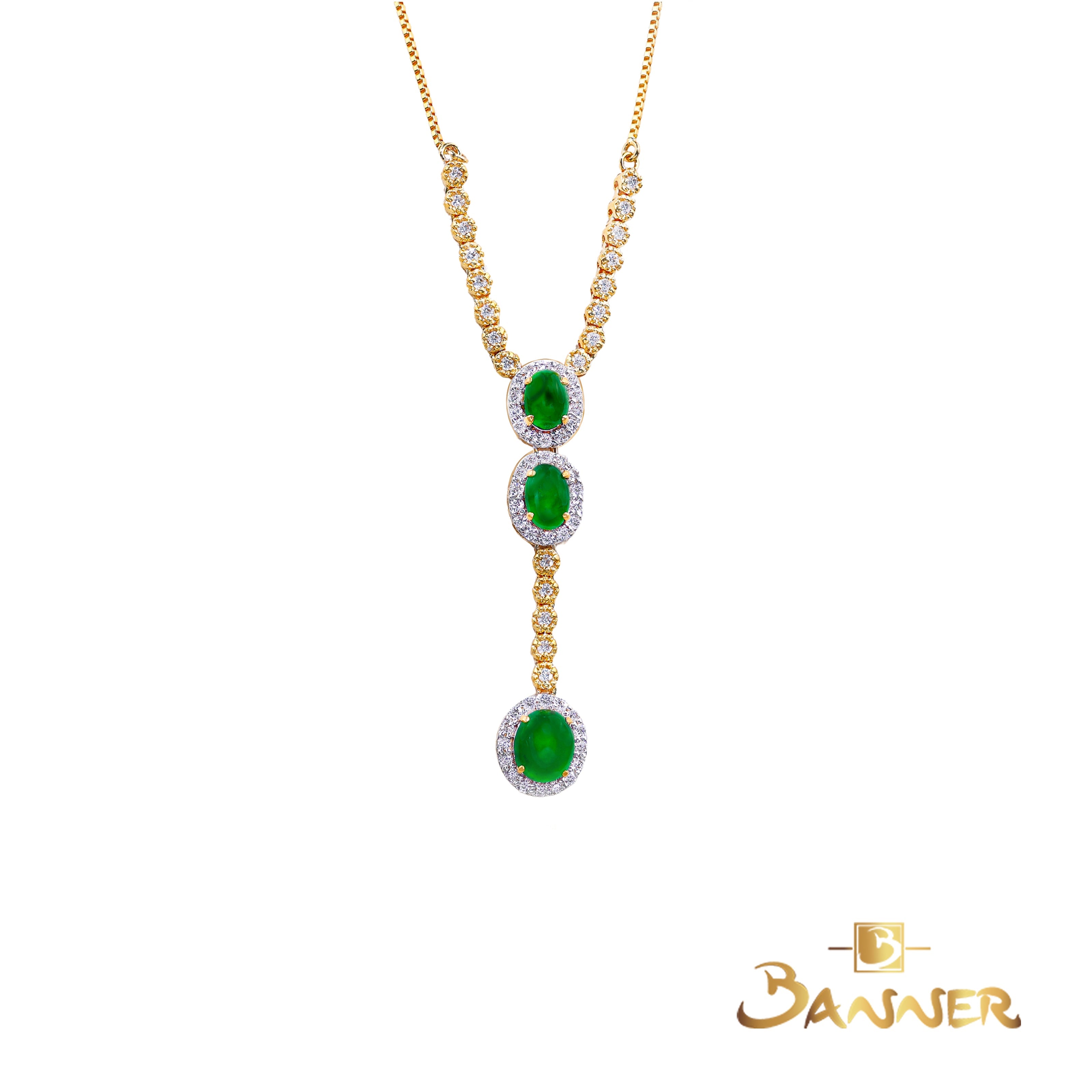 Jade and Diamond 3-step Halo Necklace
