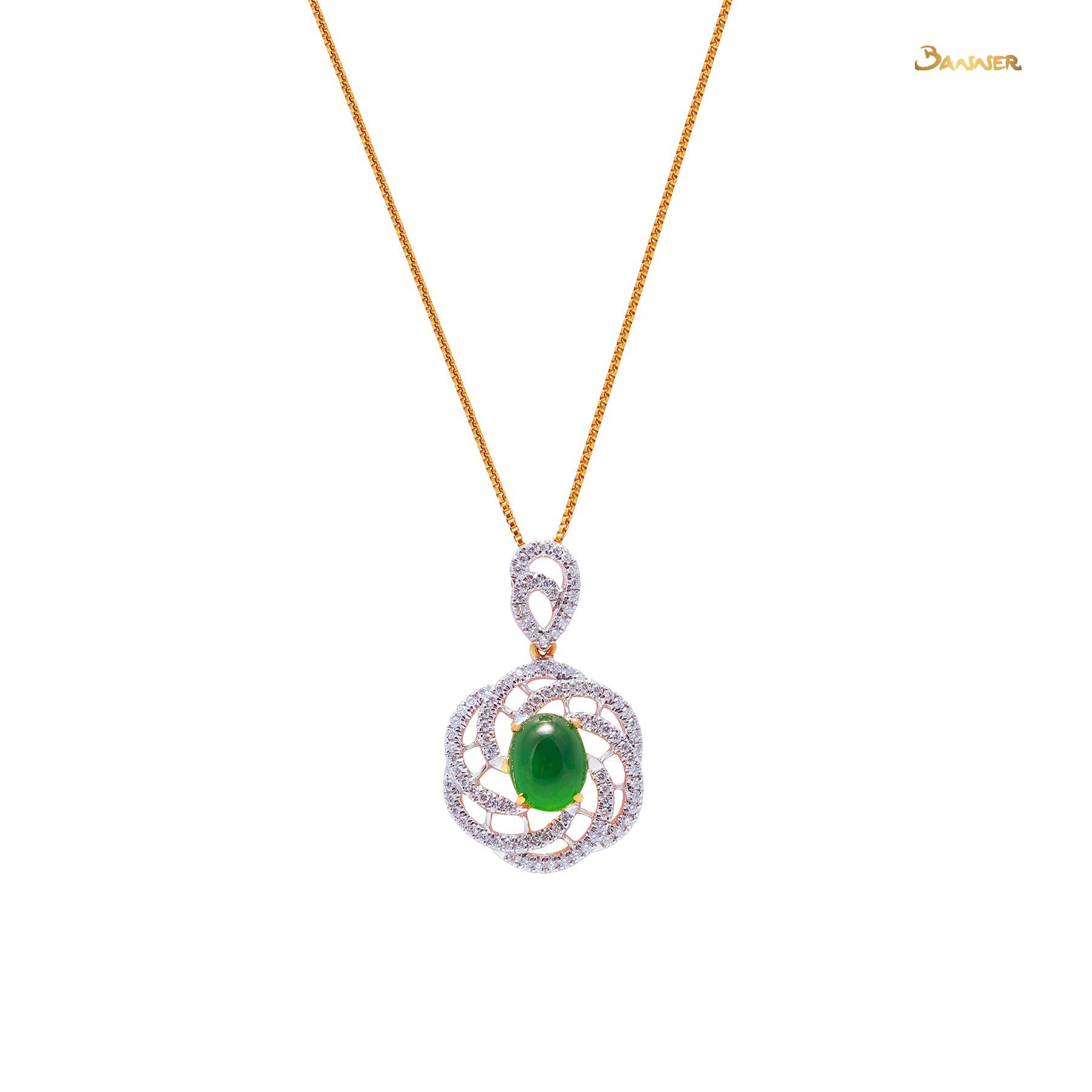 Imperial Green Jade and Diamond Floral Pendant