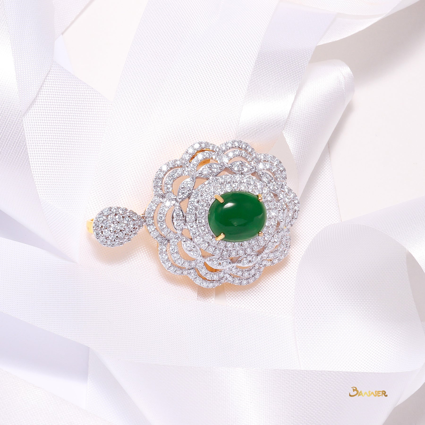 Jade and Diamond Floral 2 ways Pendant