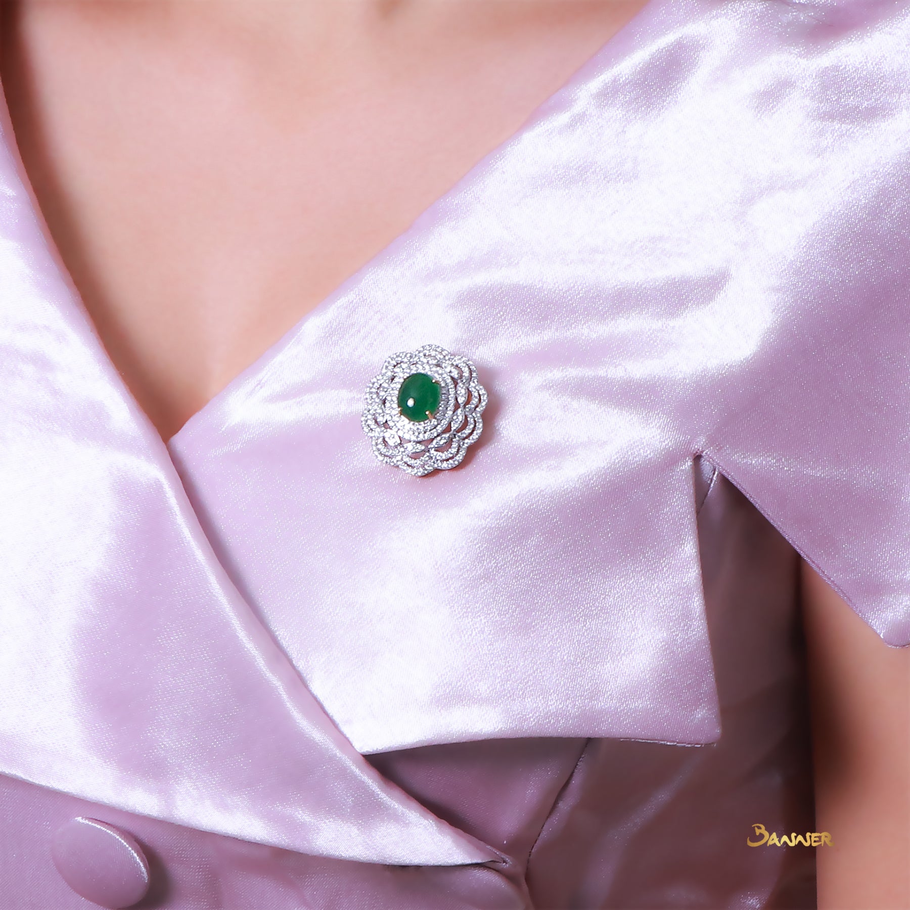 Jade and Diamond Floral 2 ways Pendant