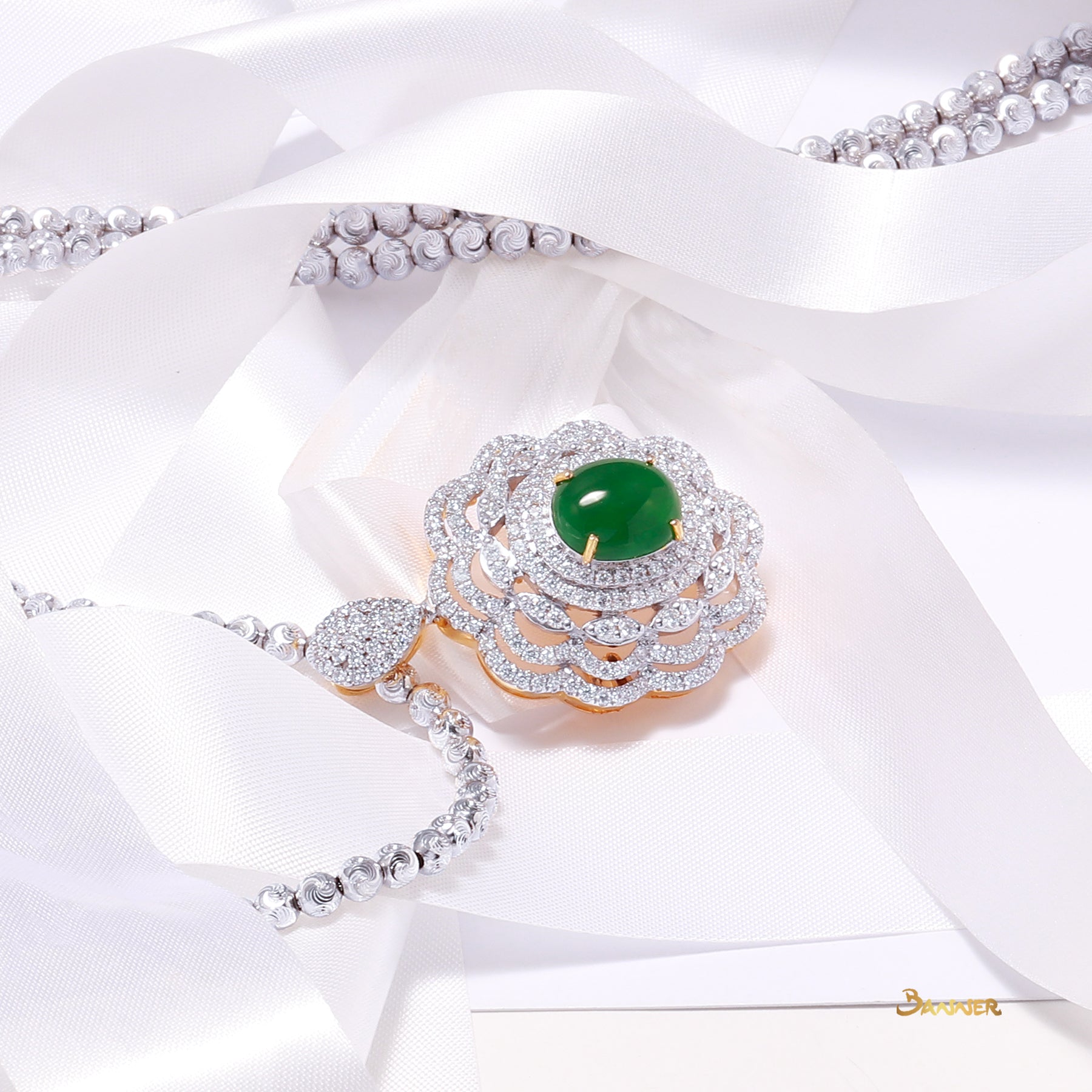 Jade and Diamond Floral 2 ways Pendant