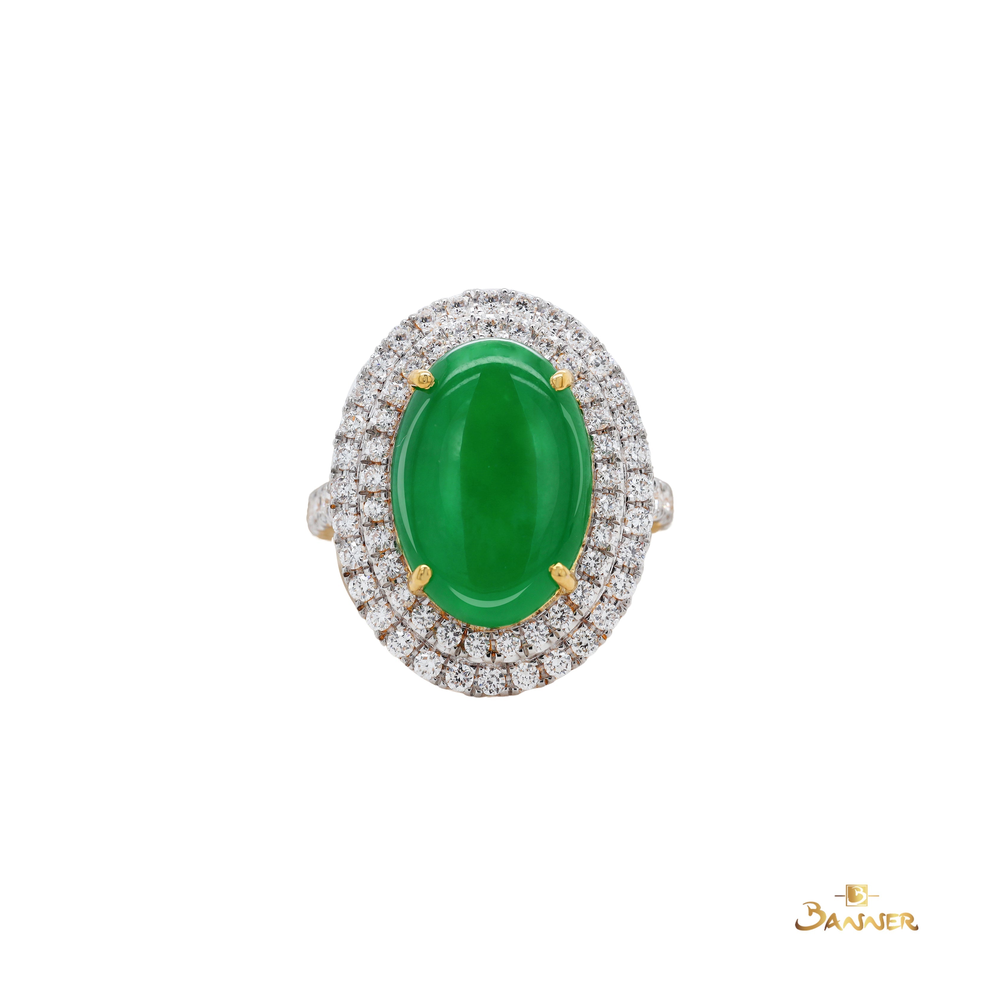 Jade and Diamond Double Halo Ring