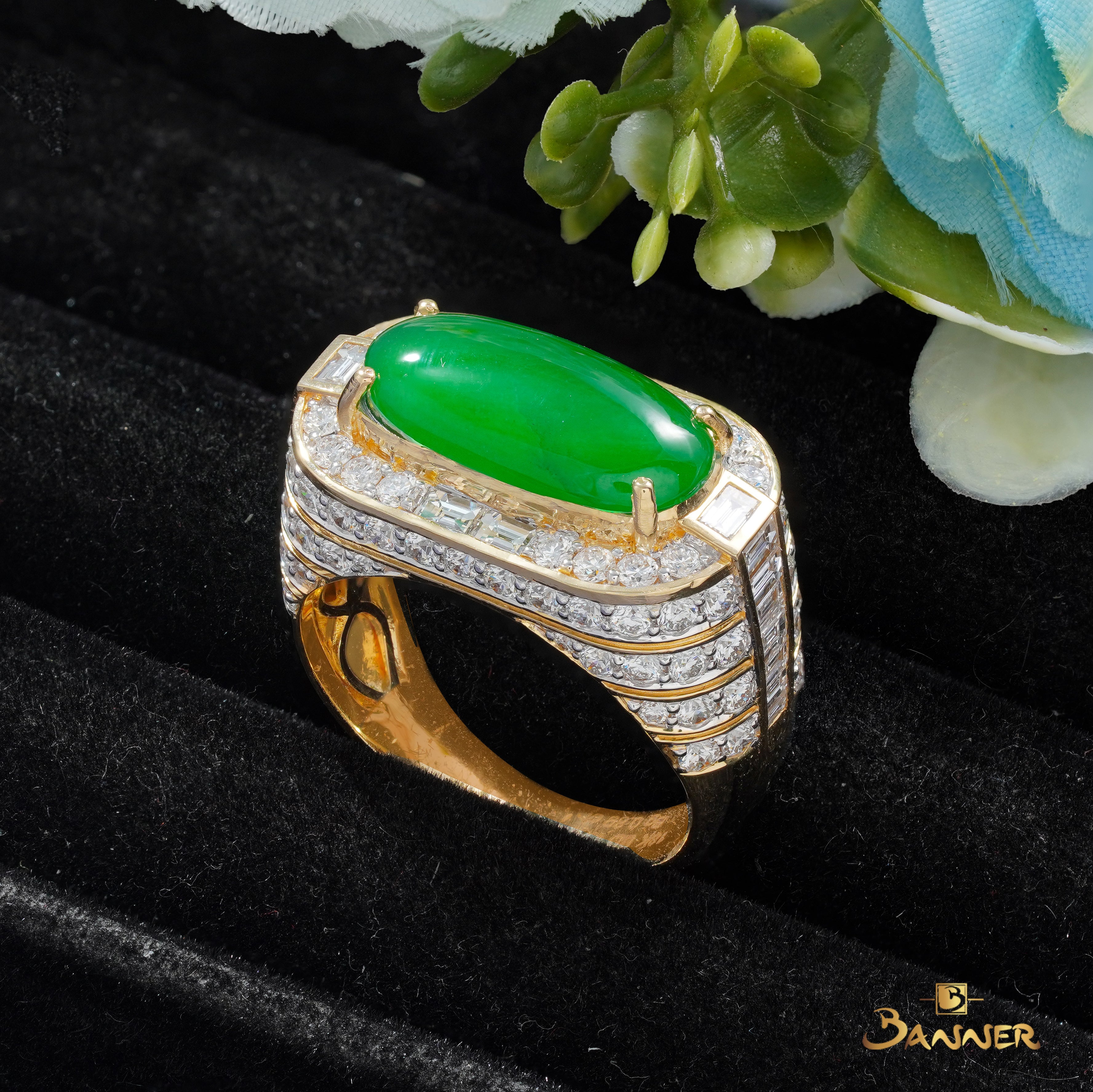 Jade and Baguette Diamond Men Ring(Sachin)