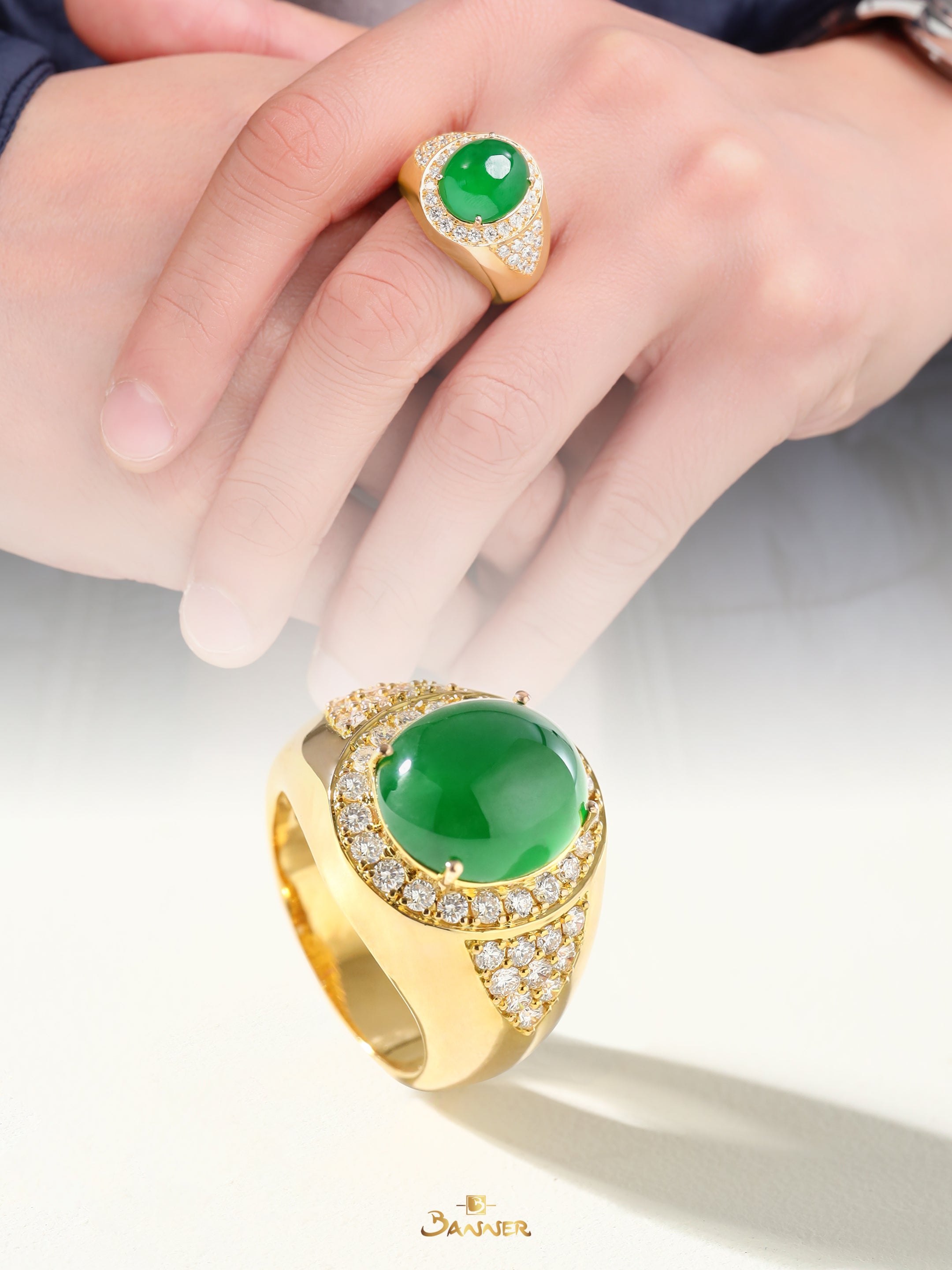 Jade and Diamond Men's Ring