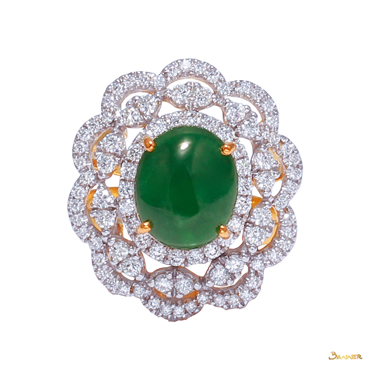 Jade and Diamond Floral Ring