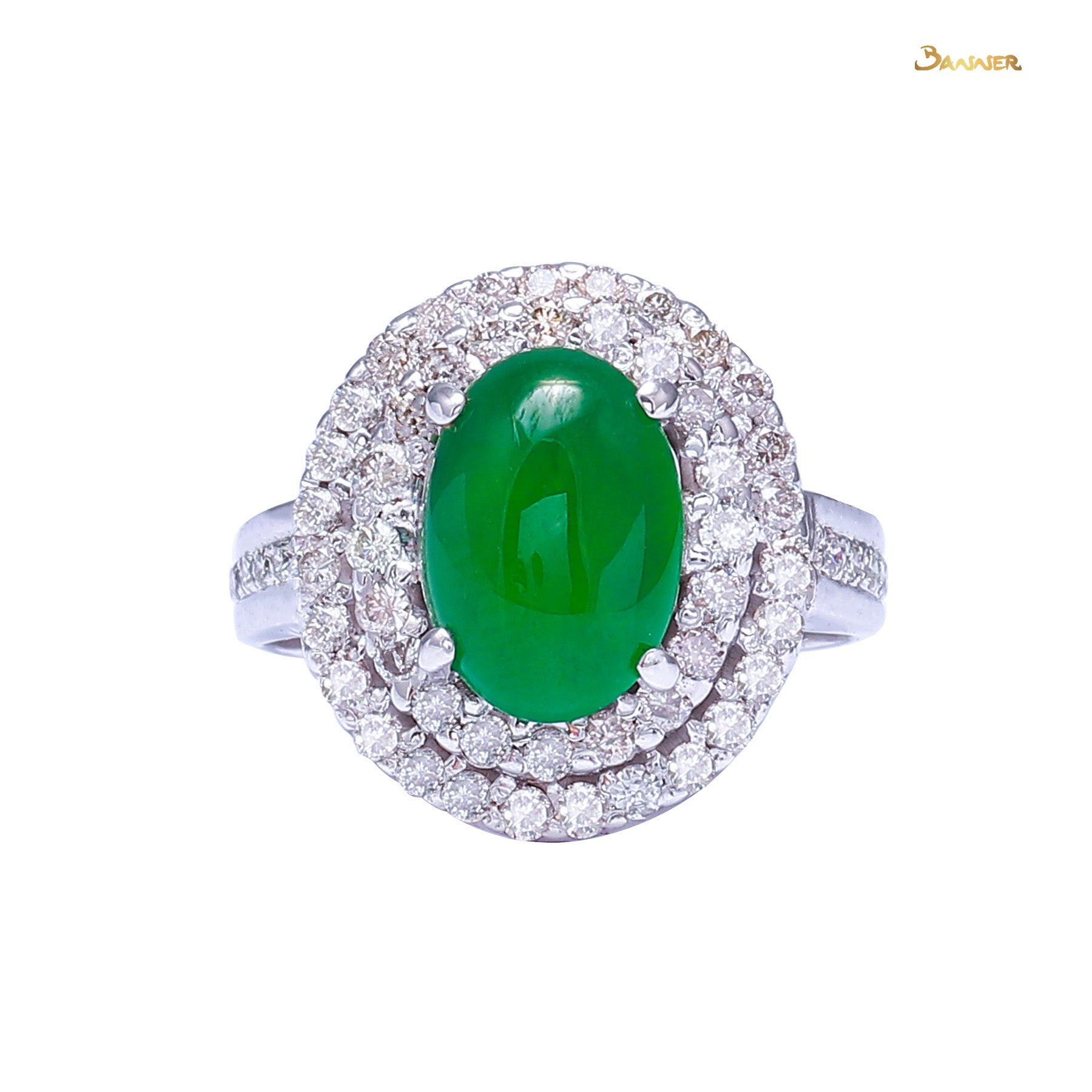 Jade and Diamond Double Halo Ring