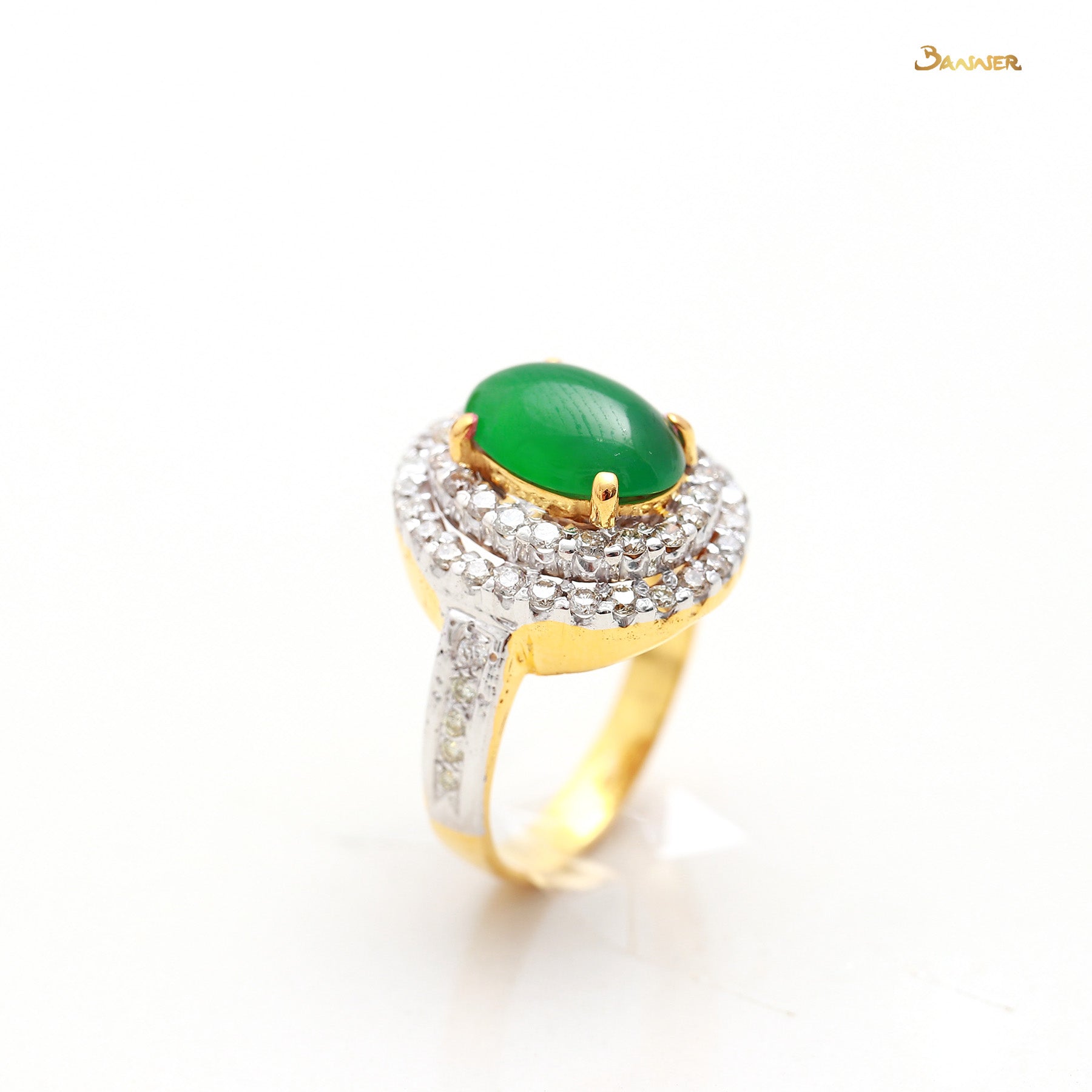 Jade and Diamond Double Halo Ring