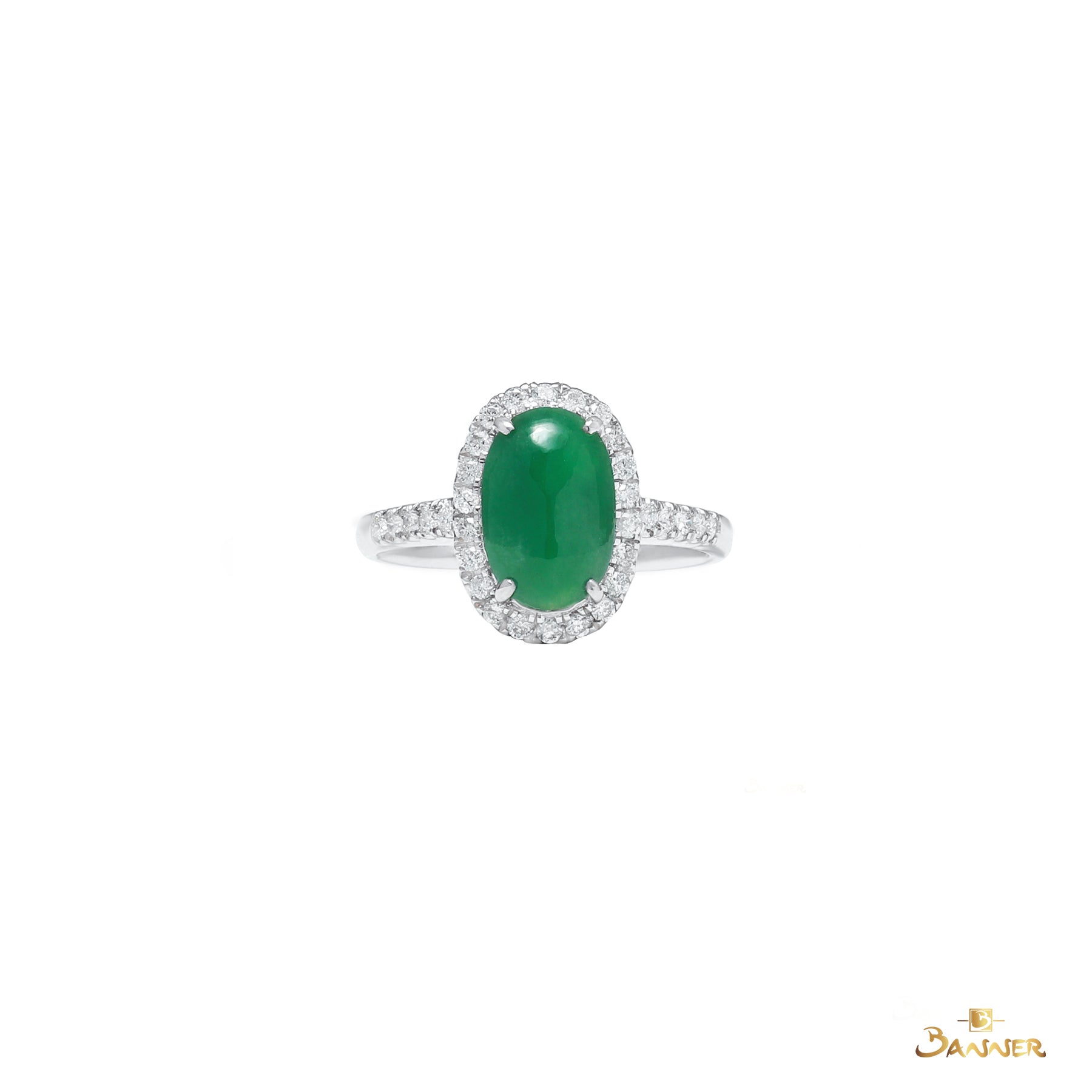 Jade and Diamond Halo Ring