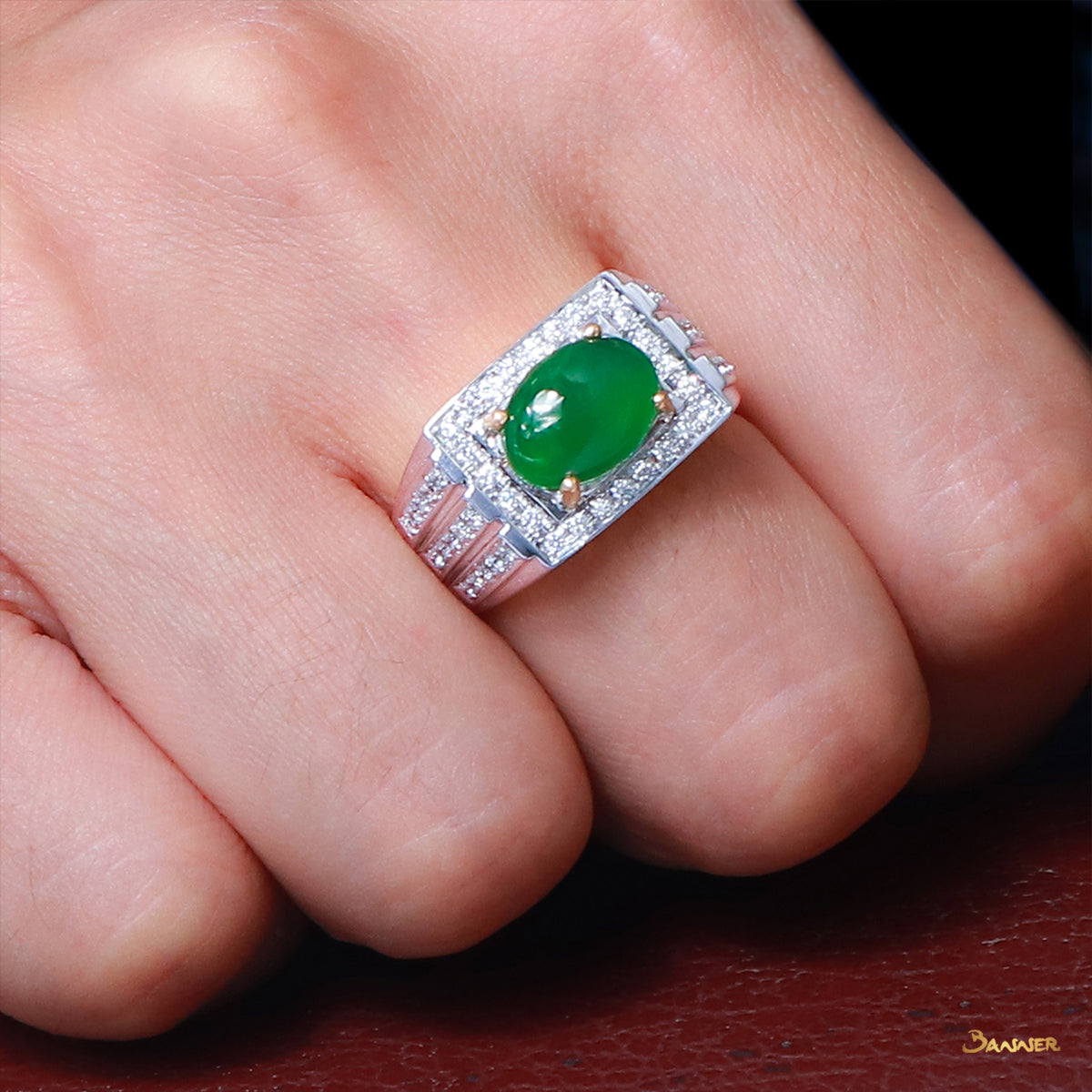 Jade and Diamond Men Ring