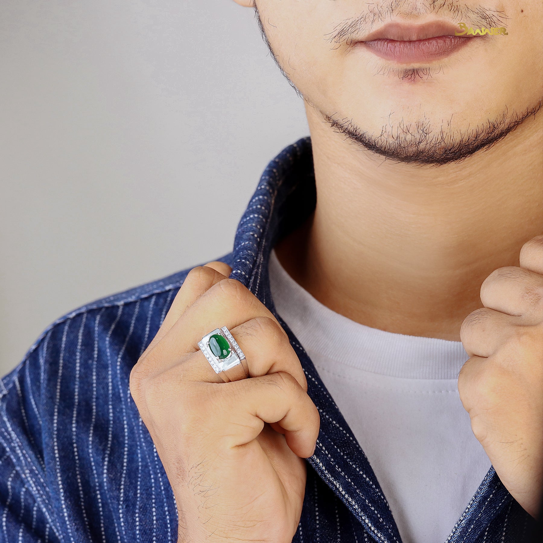 Jade and Diamond Men's Ring