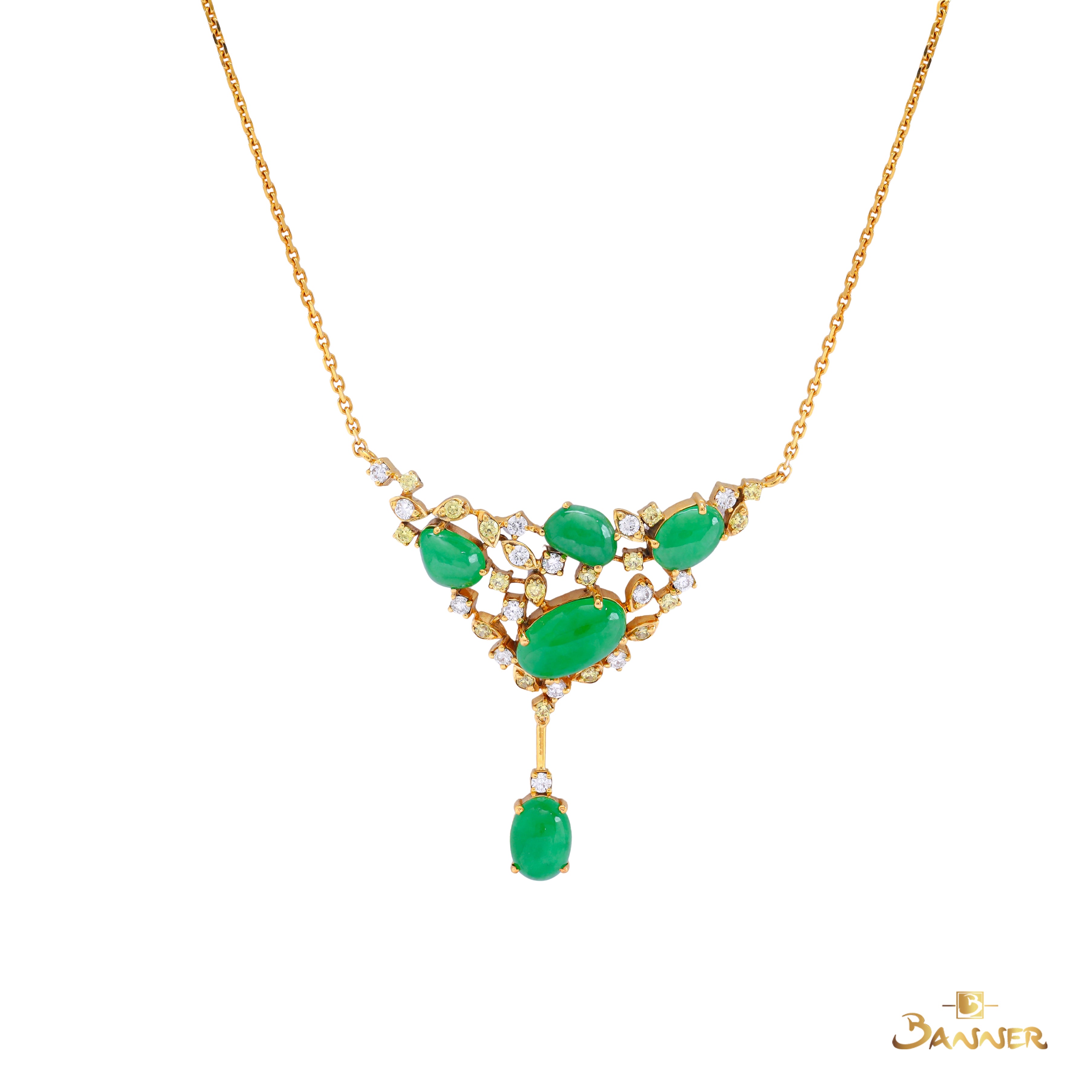 Jade , Yellow Sapphire and Diamond Tiara Necklace