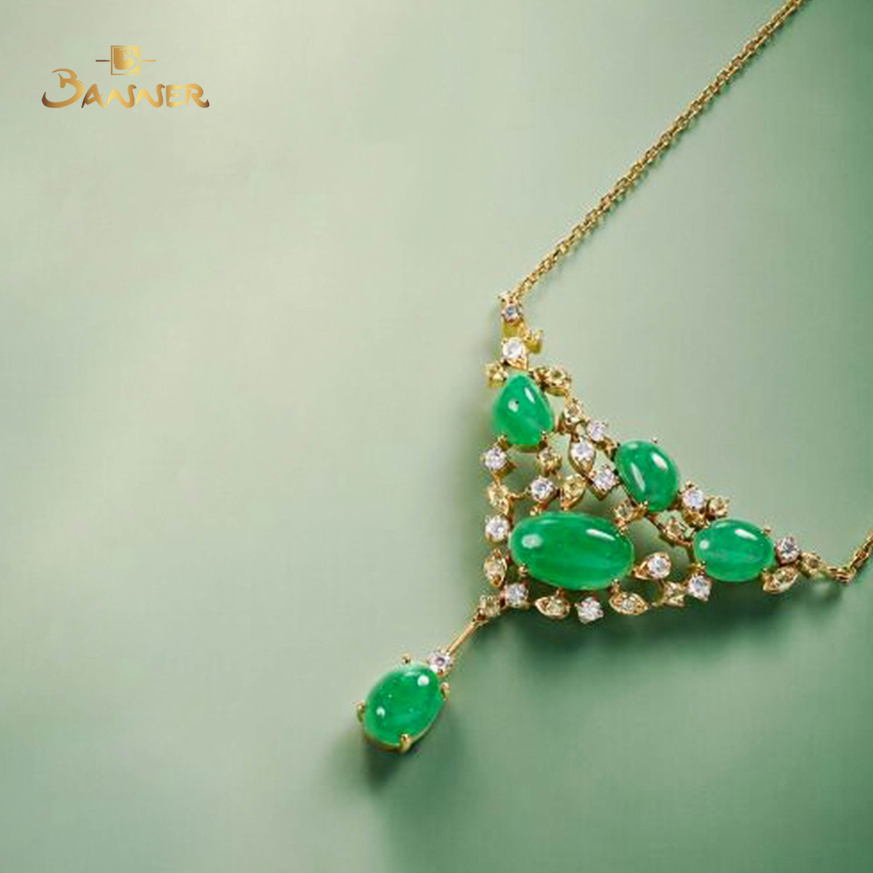 Jade , Yellow Sapphire and Diamond Tiara Necklace