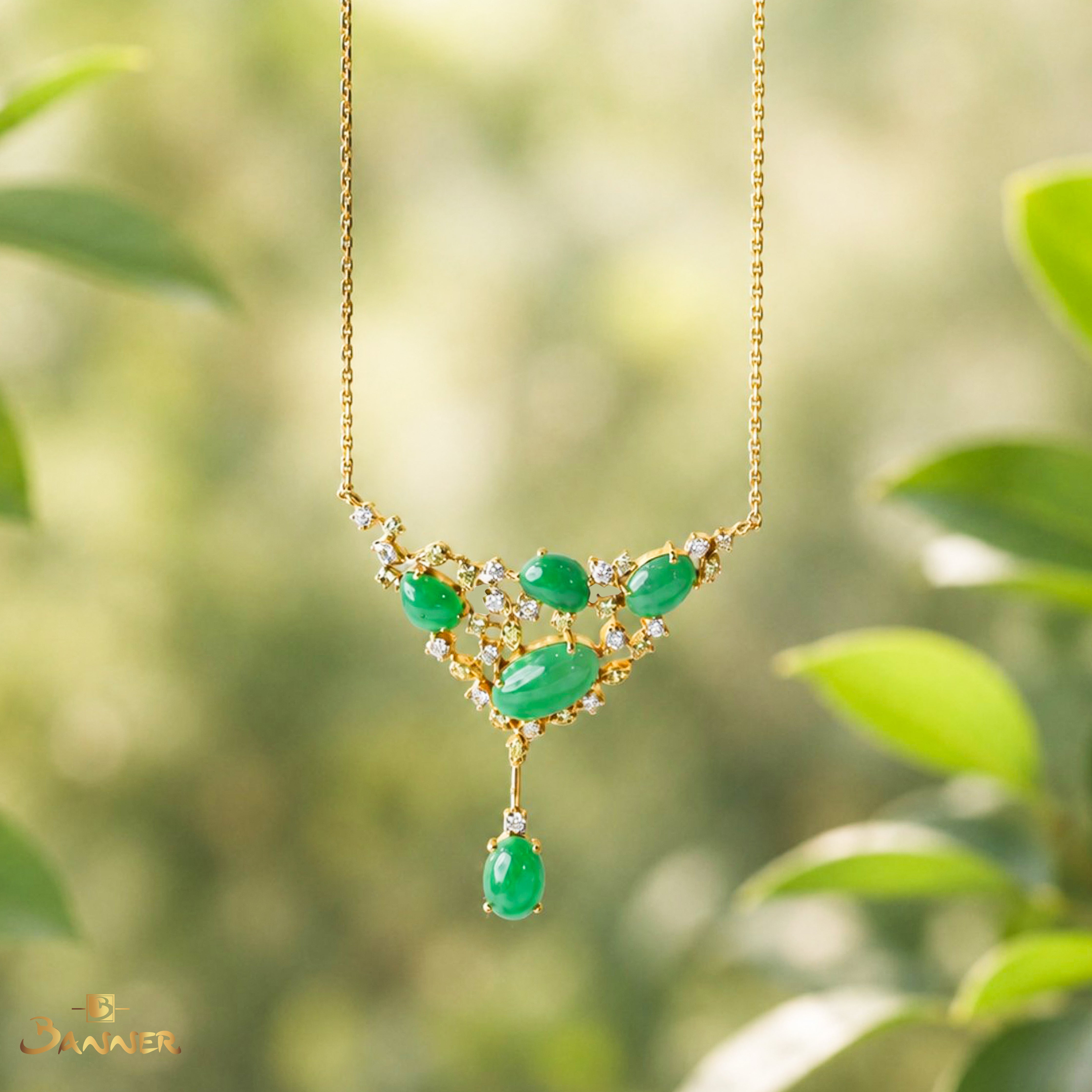 Jade , Yellow Sapphire and Diamond Tiara Necklace