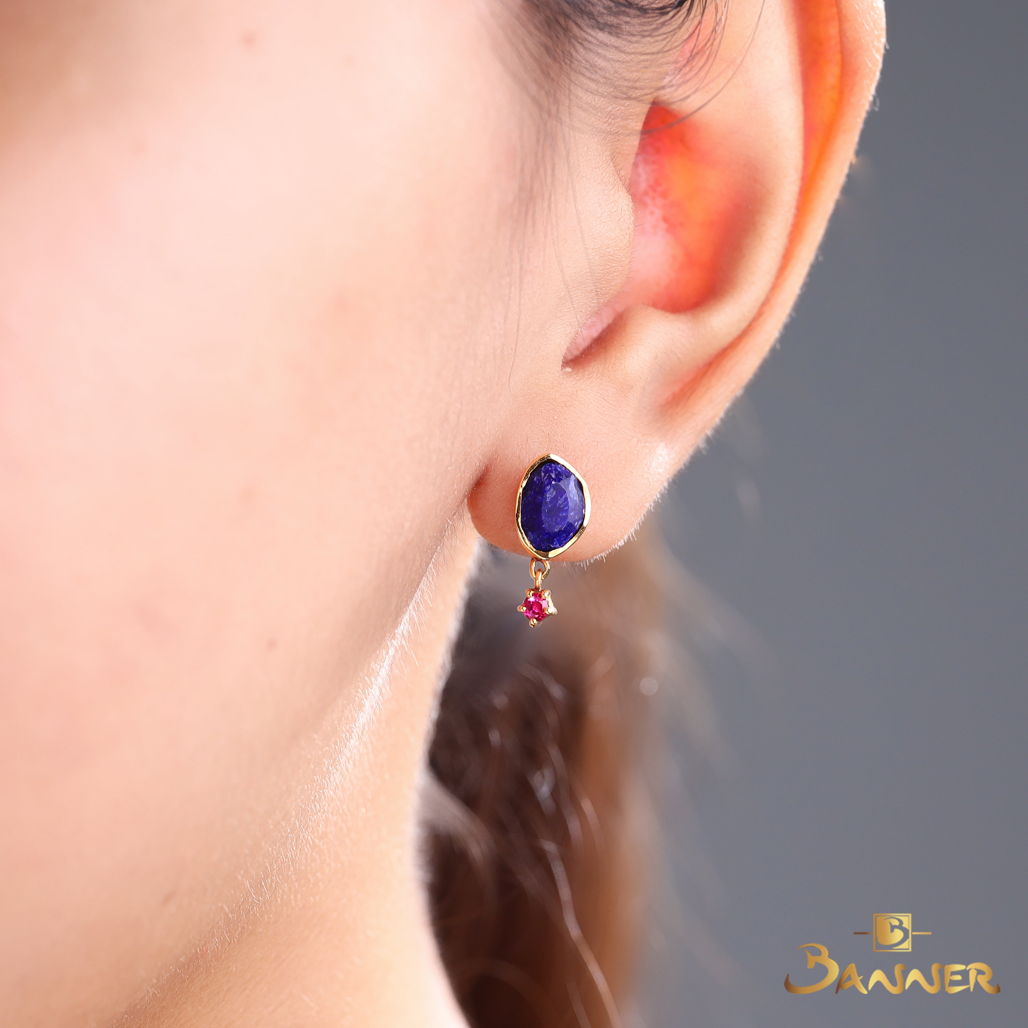 Lapis Lazuli and Ruby Earrings