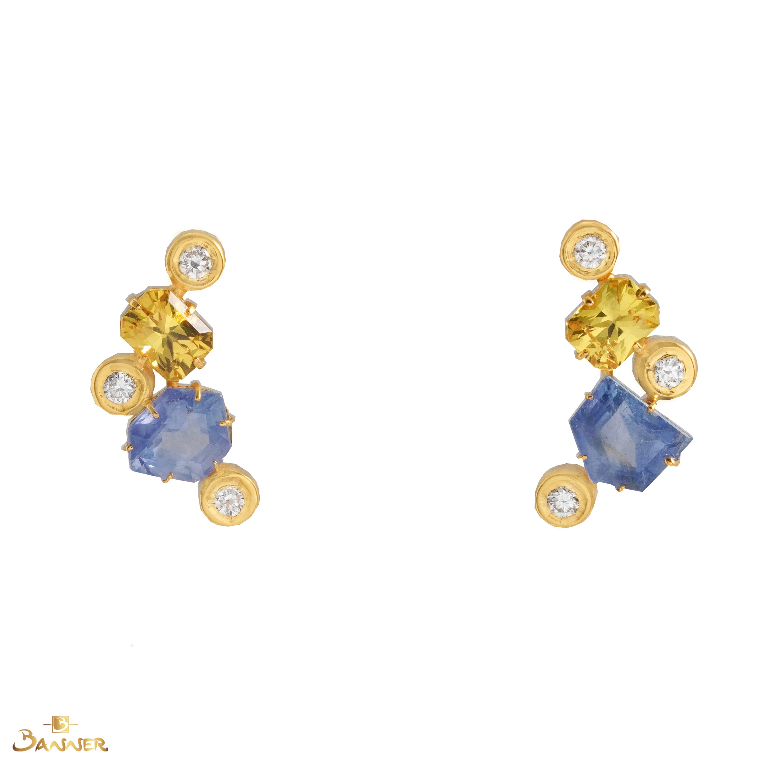 Multi-colored Sapphire and Diamond Prism Earrings