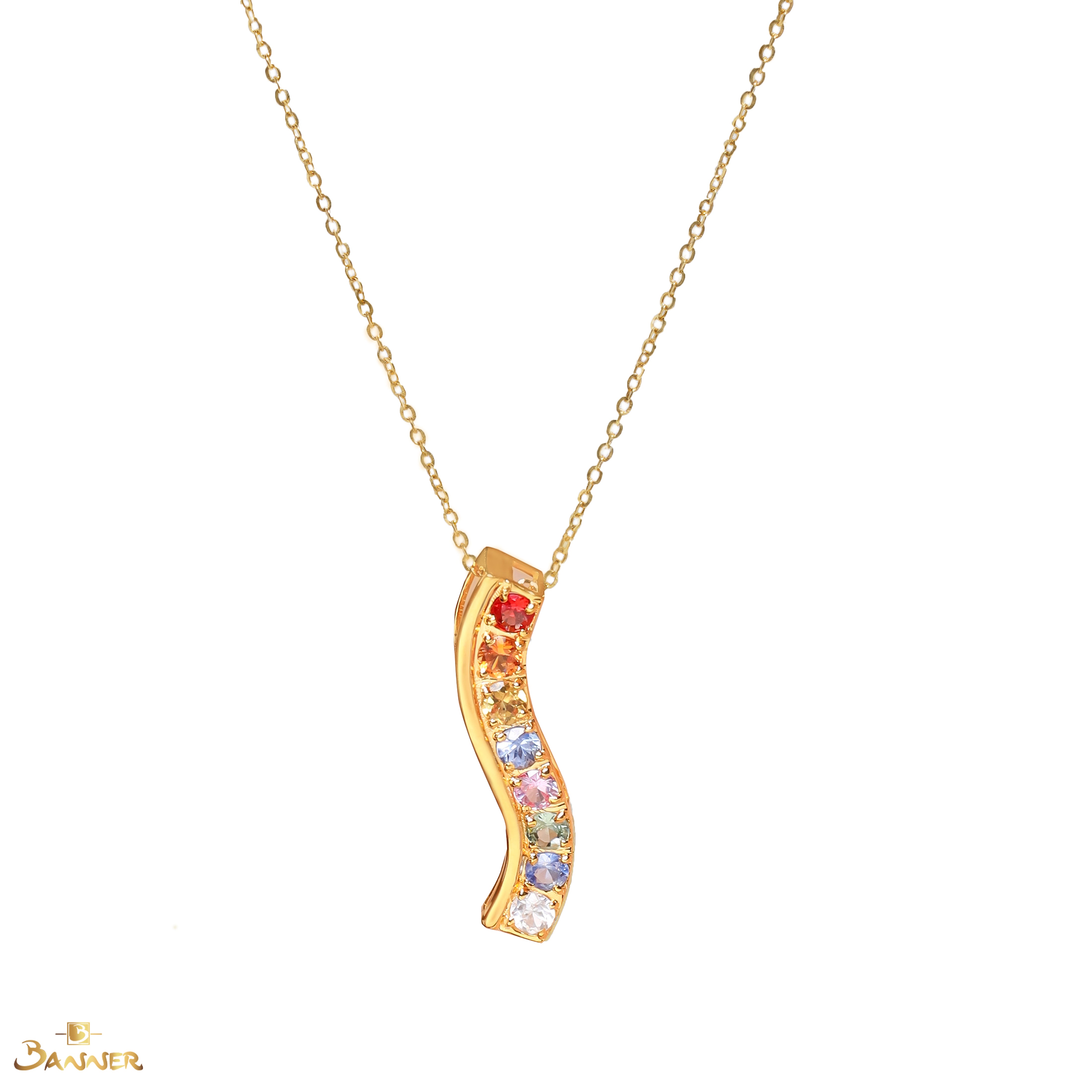 Multi-colored Sapphire Wave Necklace