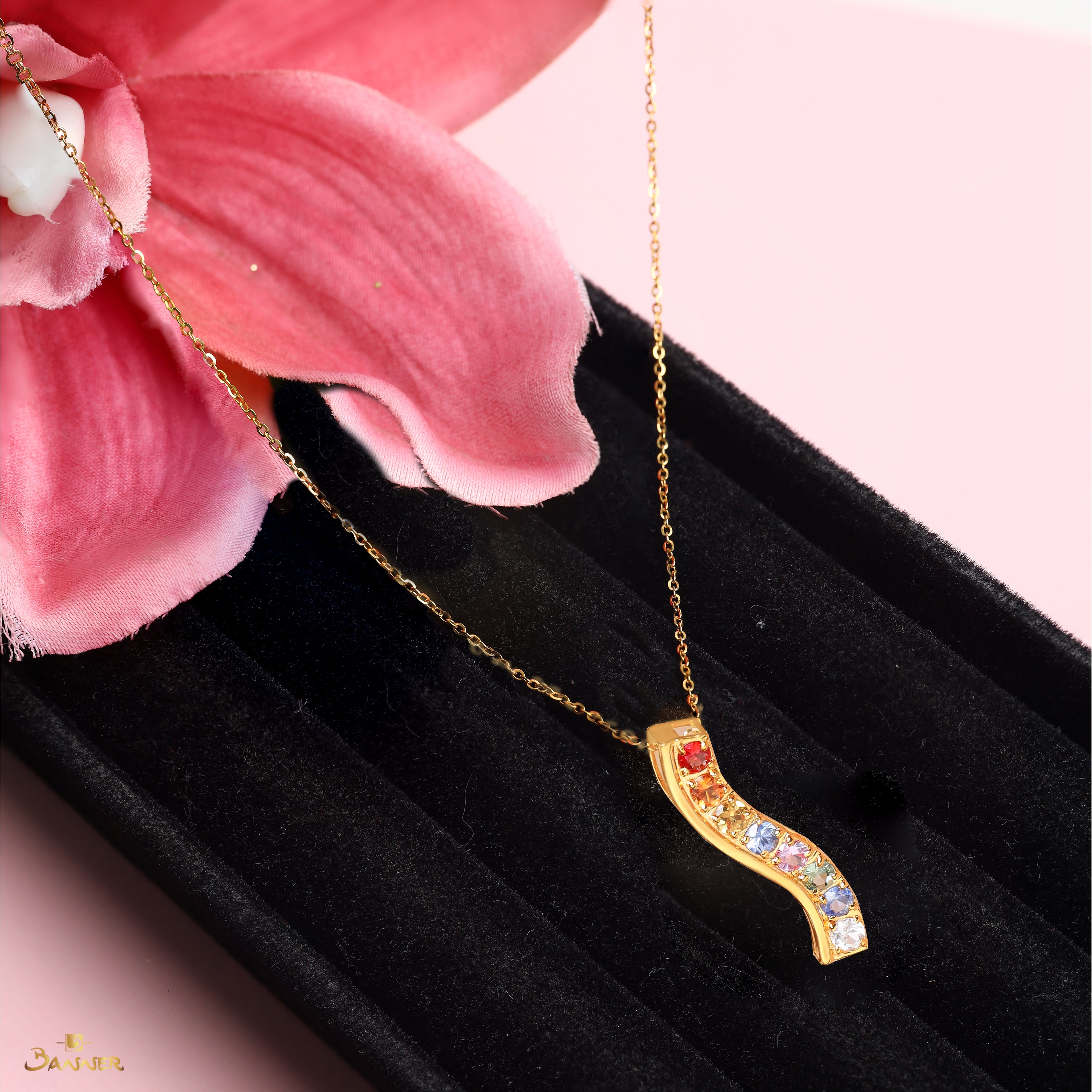 Multi-colored Sapphire Wave Necklace