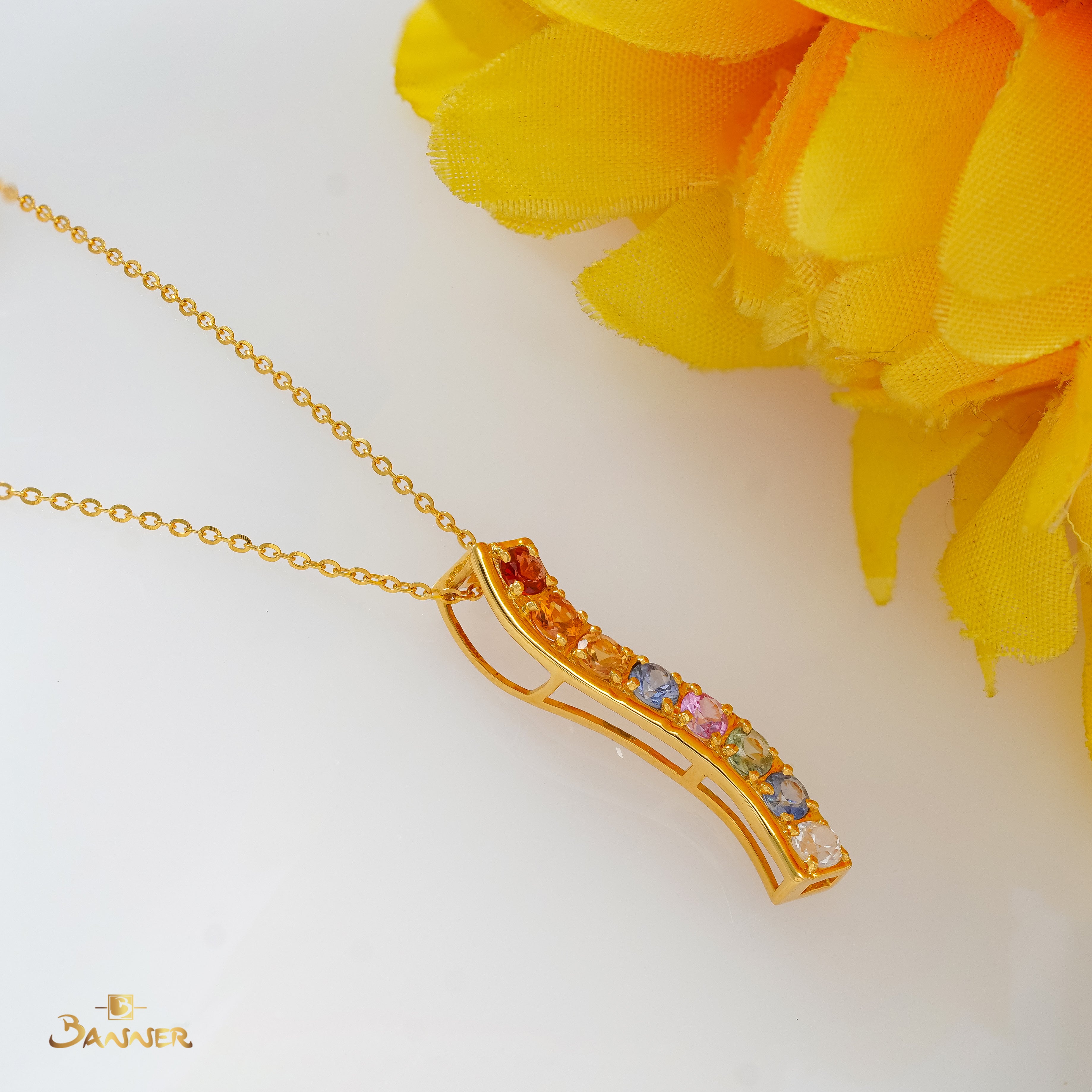 Multi-colored Sapphire Wave Necklace