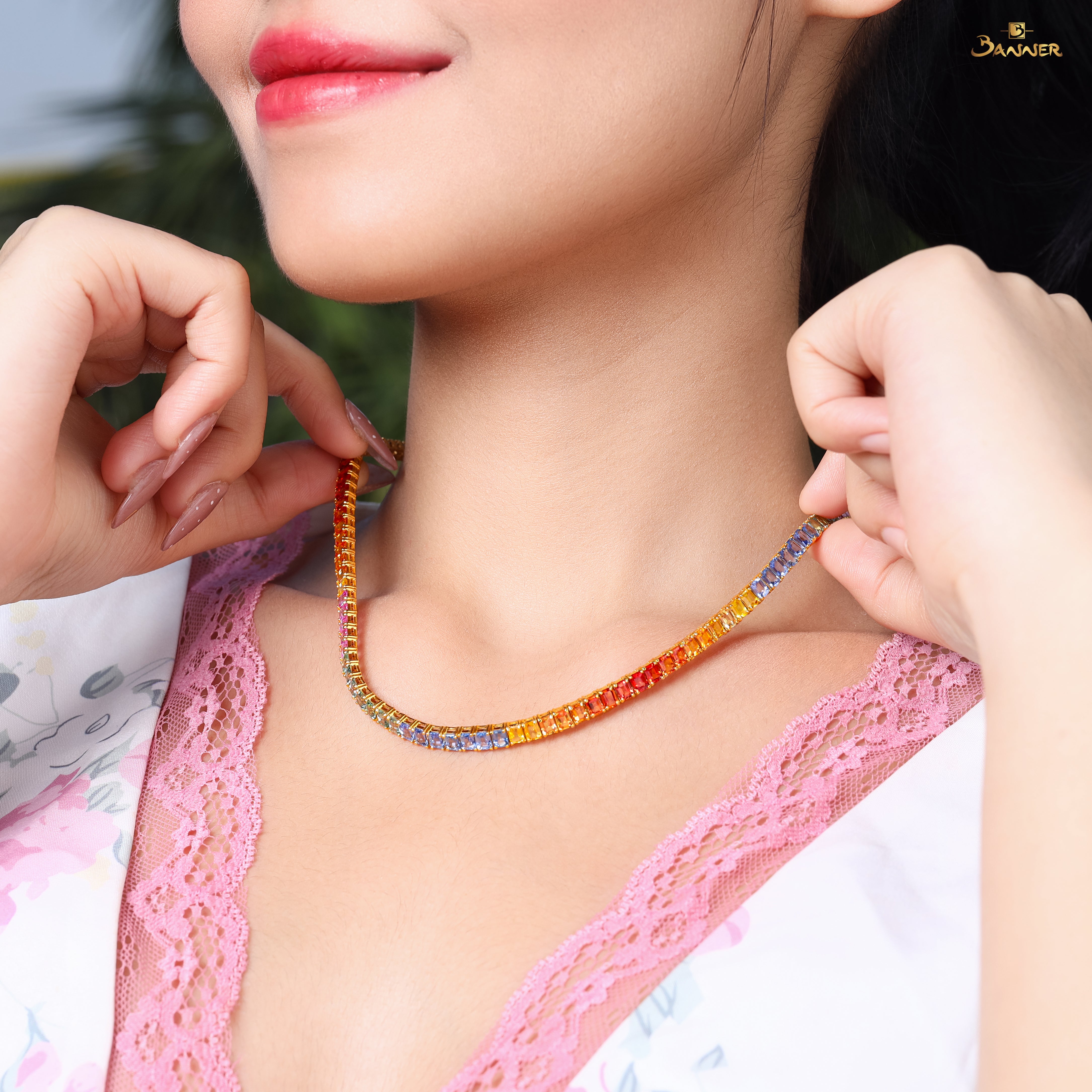 Multi-colored Sapphire Tennis Necklace