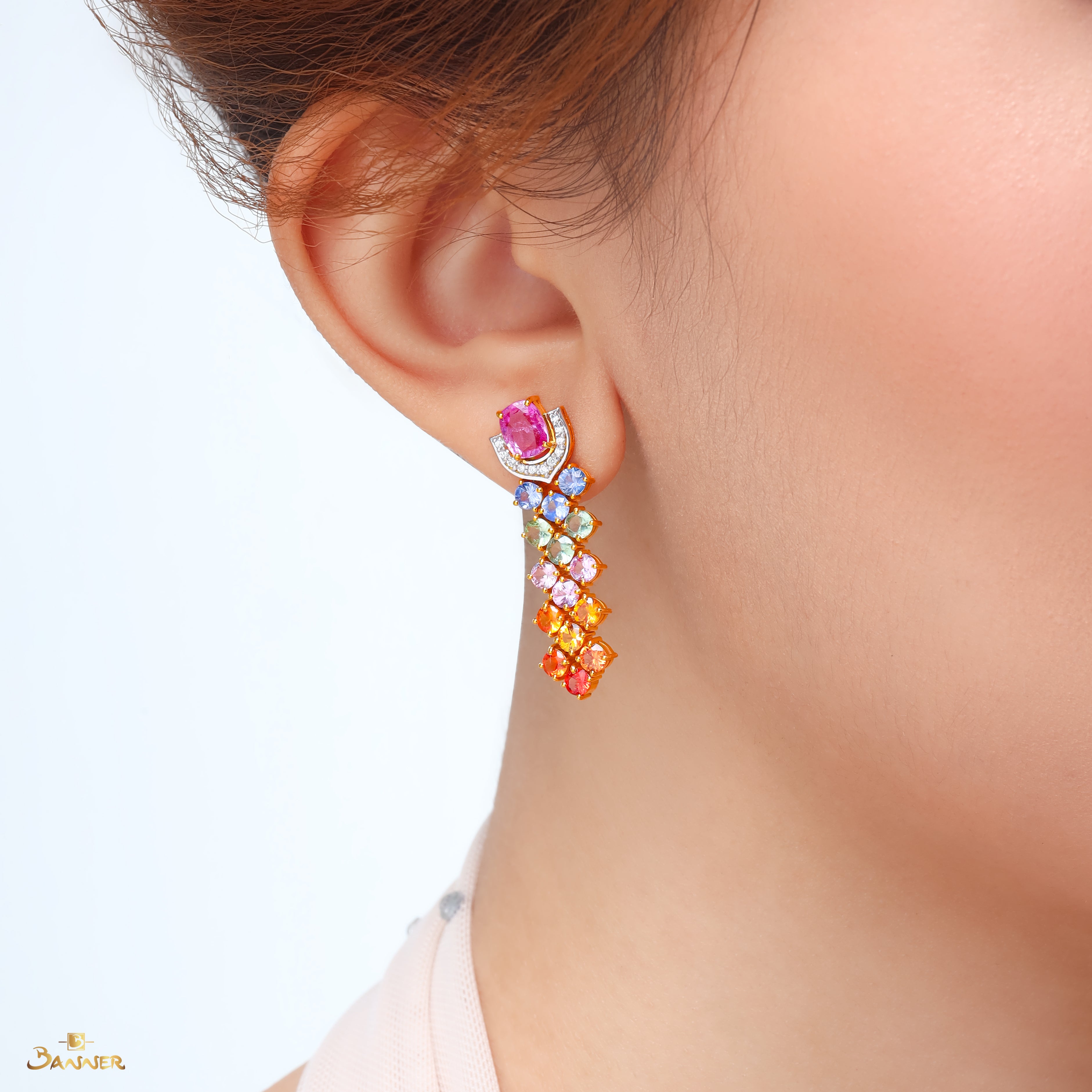 Multi-Colored Sapphire Rainbow Earrings