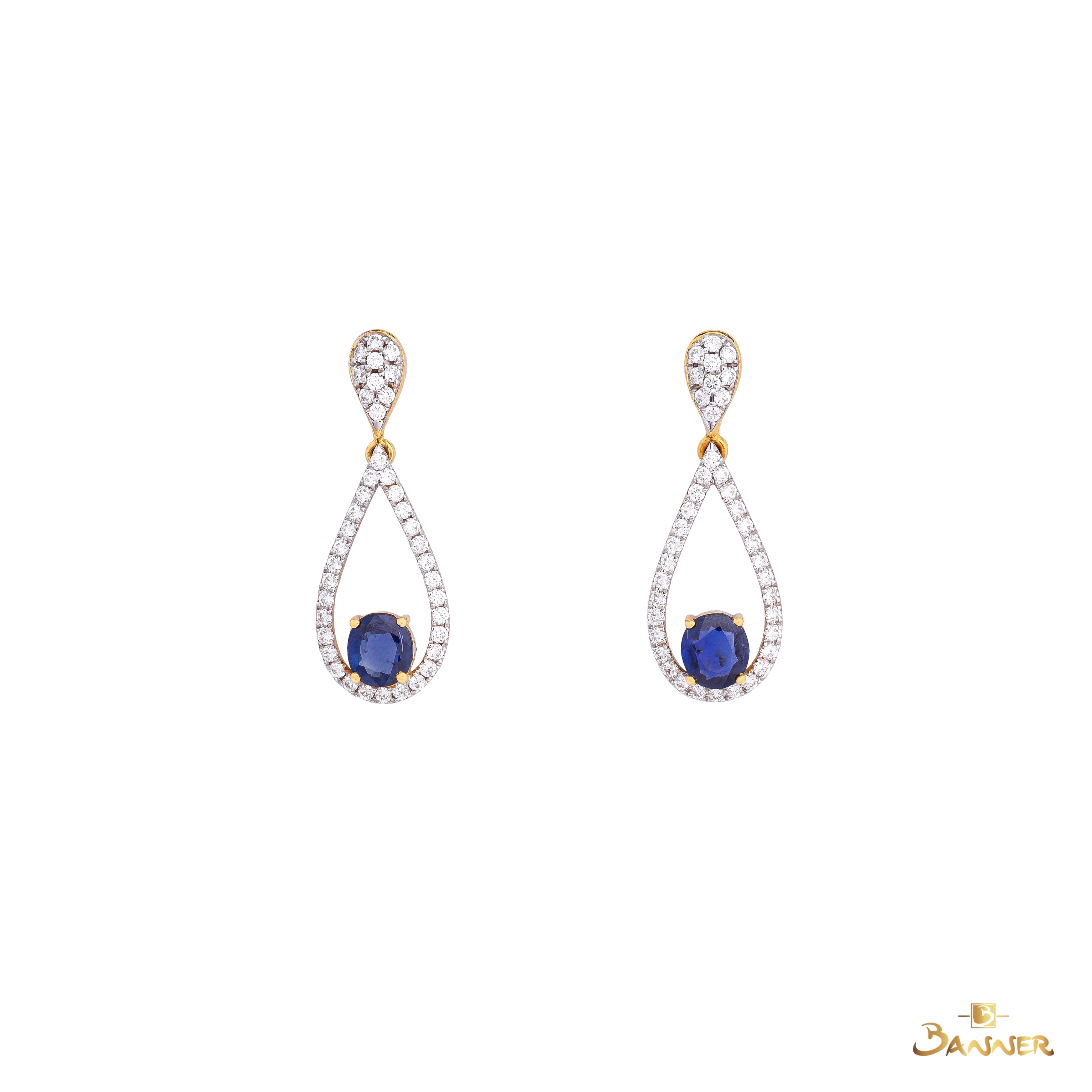 Sapphire and Diamond Rain-drop Dangle Earrings