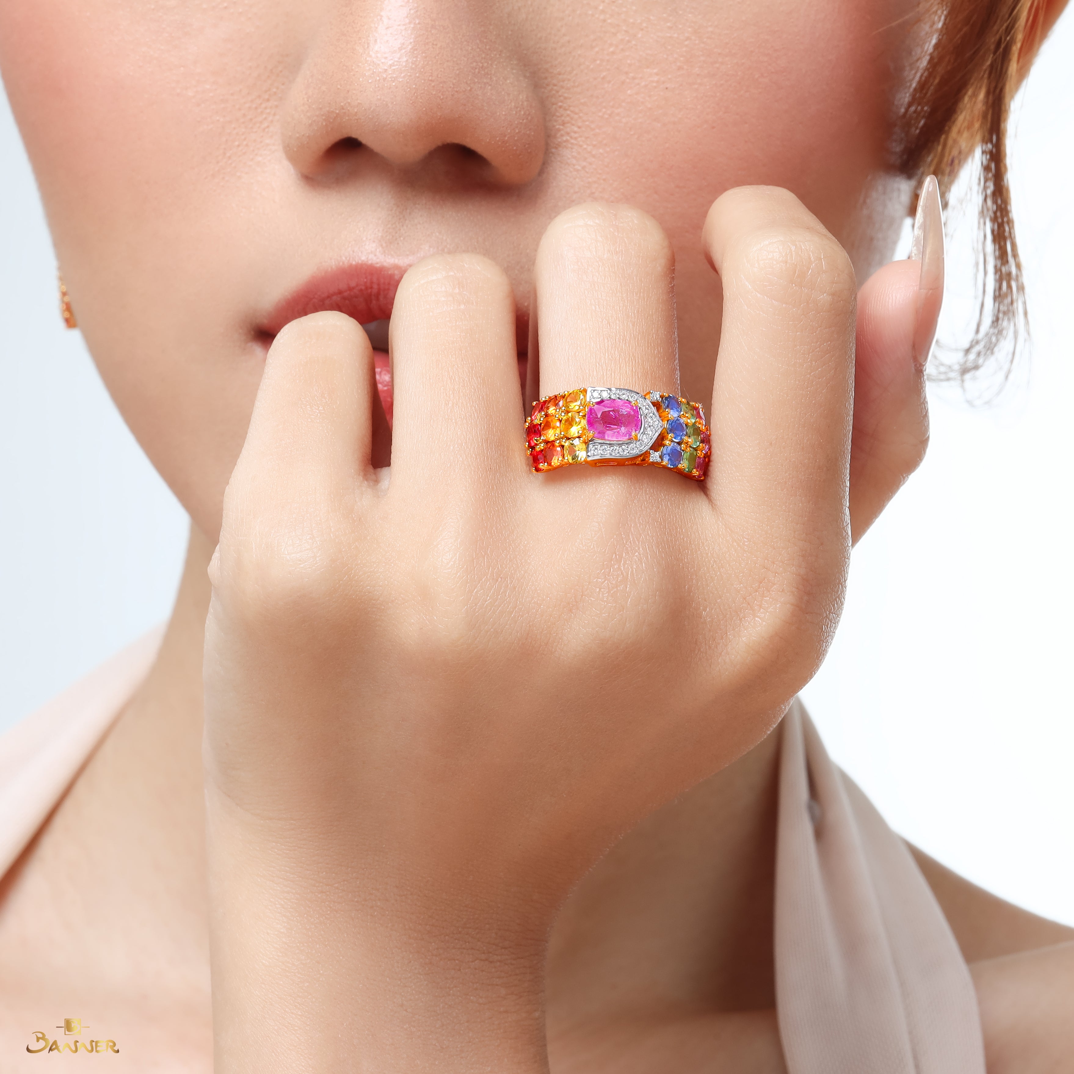 Multi-Colored Sapphire Rainbow Ring