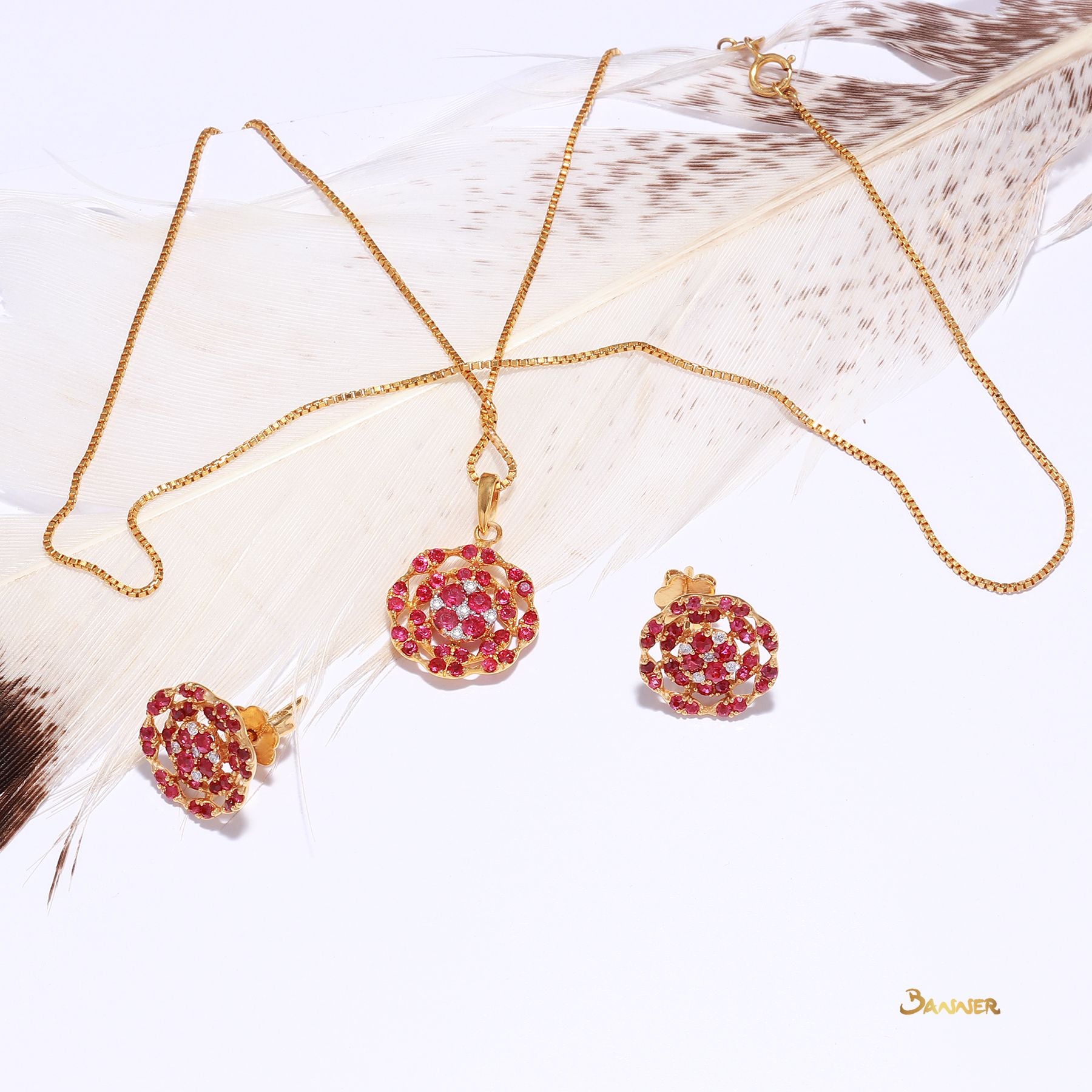 Ruby and Diamond Floral Set