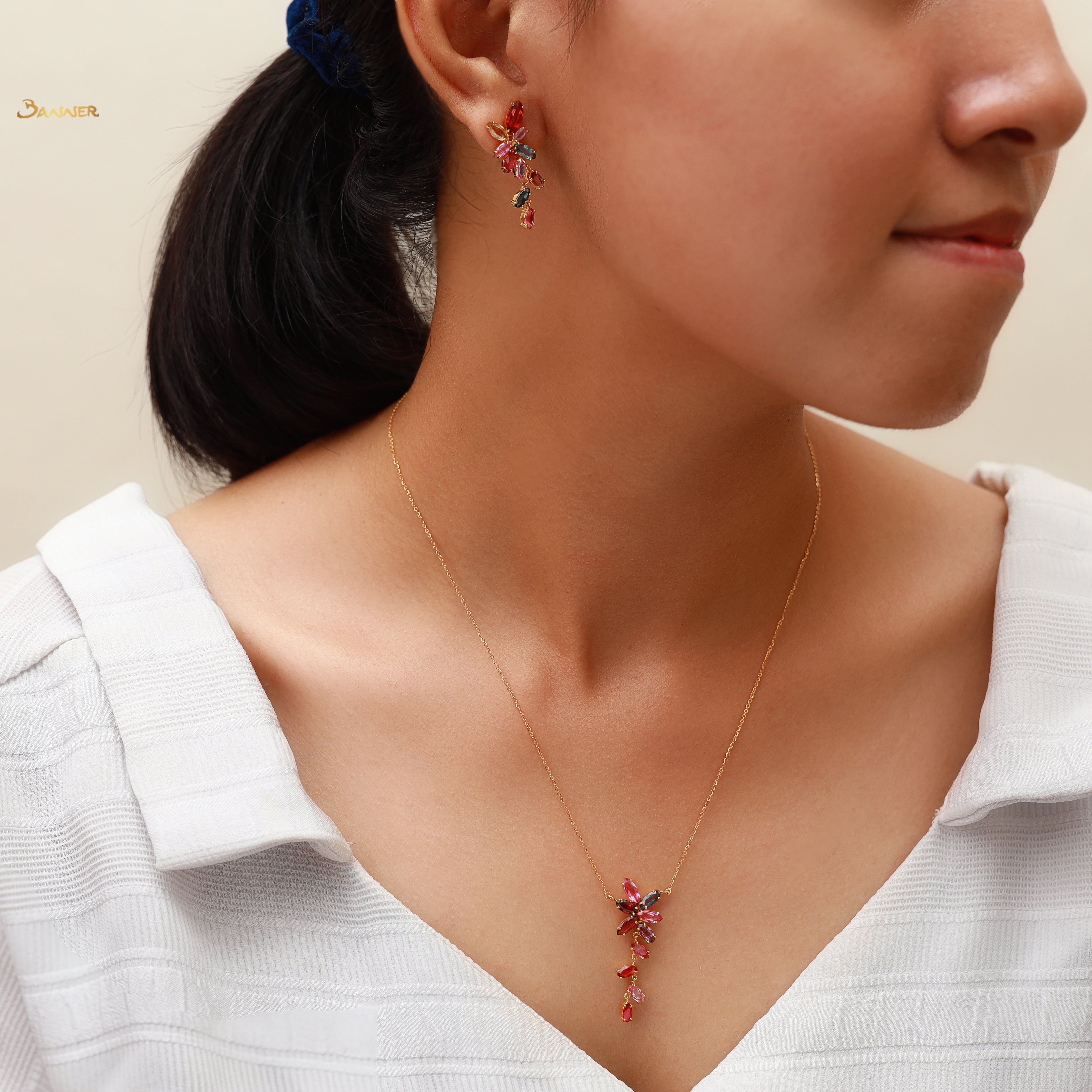 Spinel Marquise Leaf Shape Dangle Set