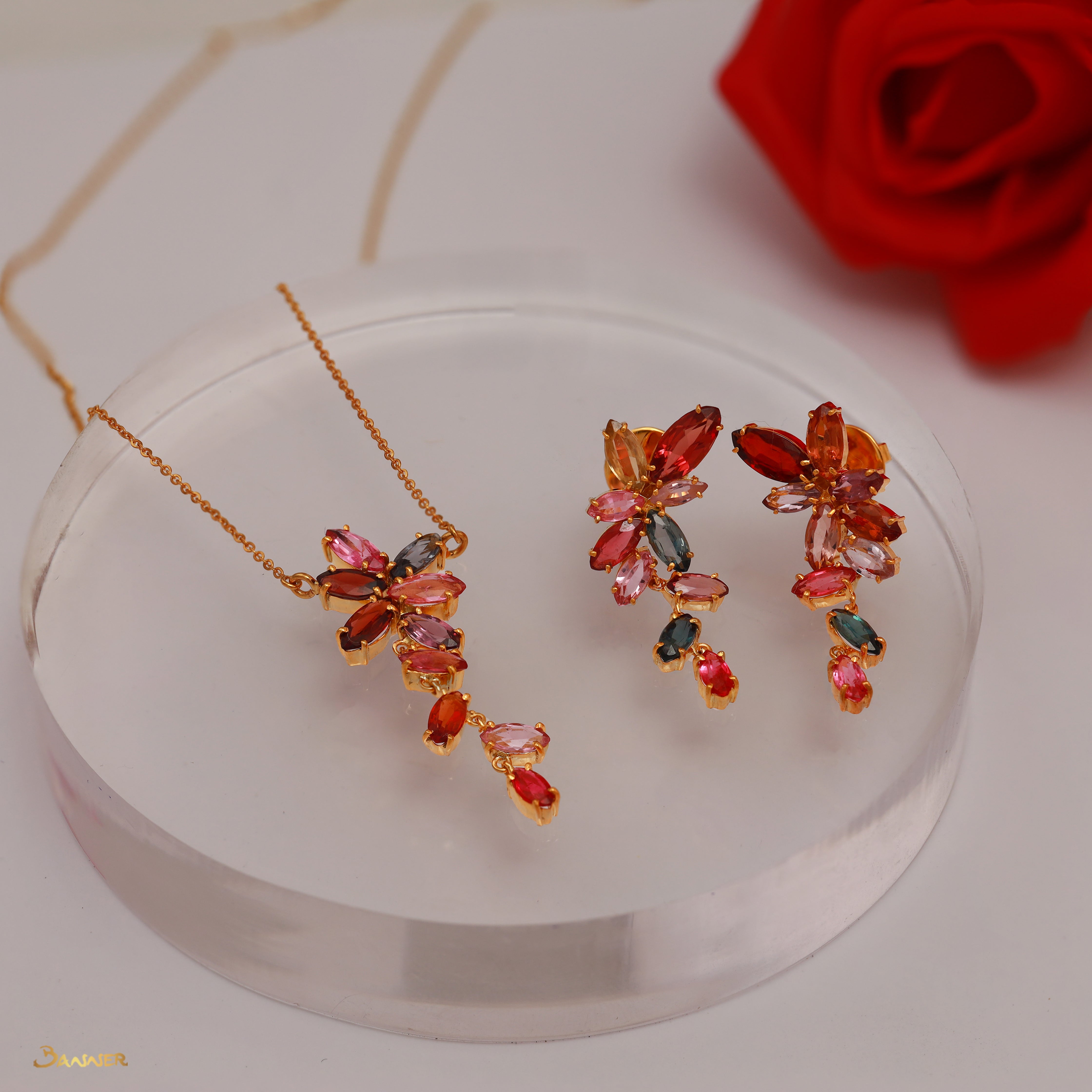 Spinel Marquise Leaf Shape Dangle Set