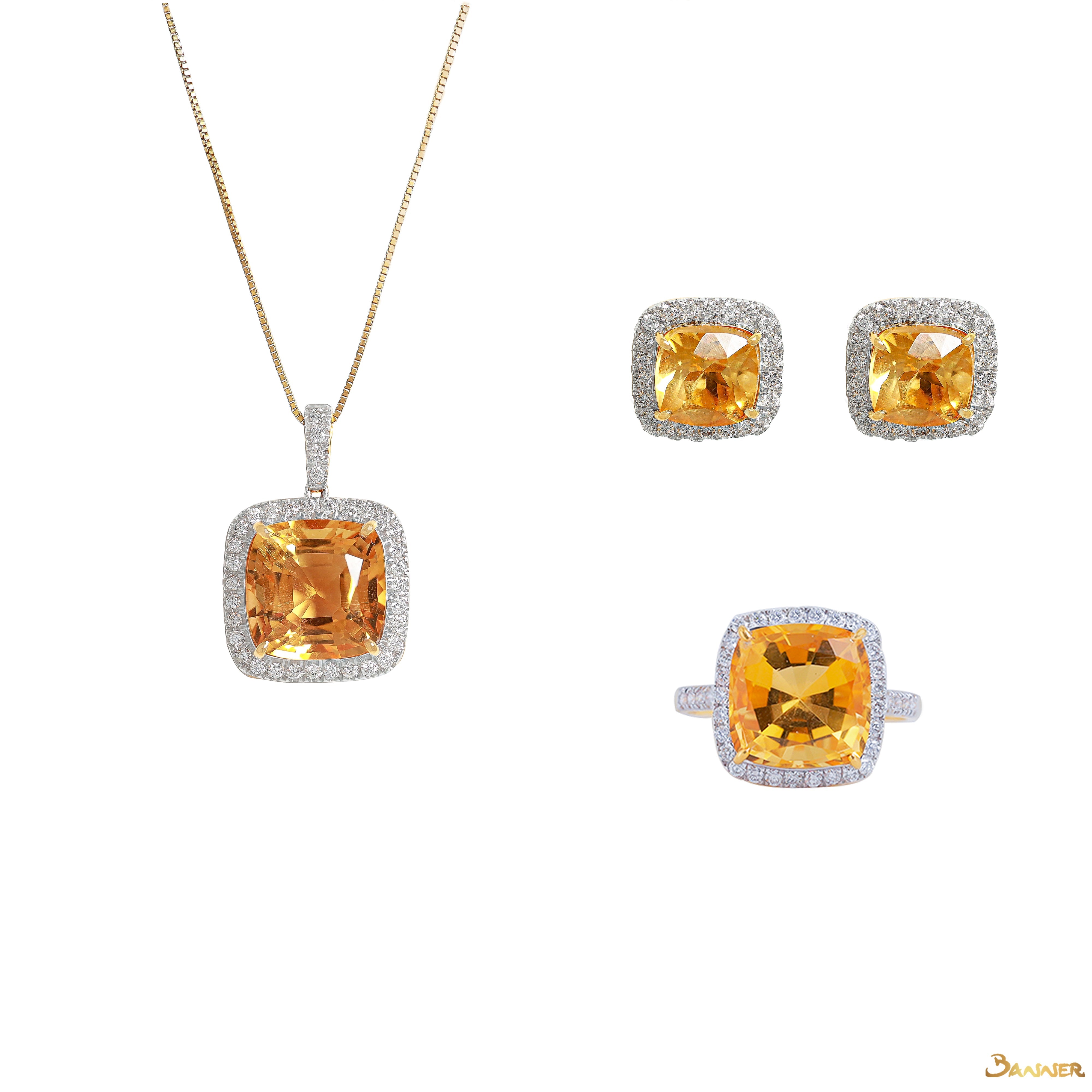 Citrine and Diamond Halo Set