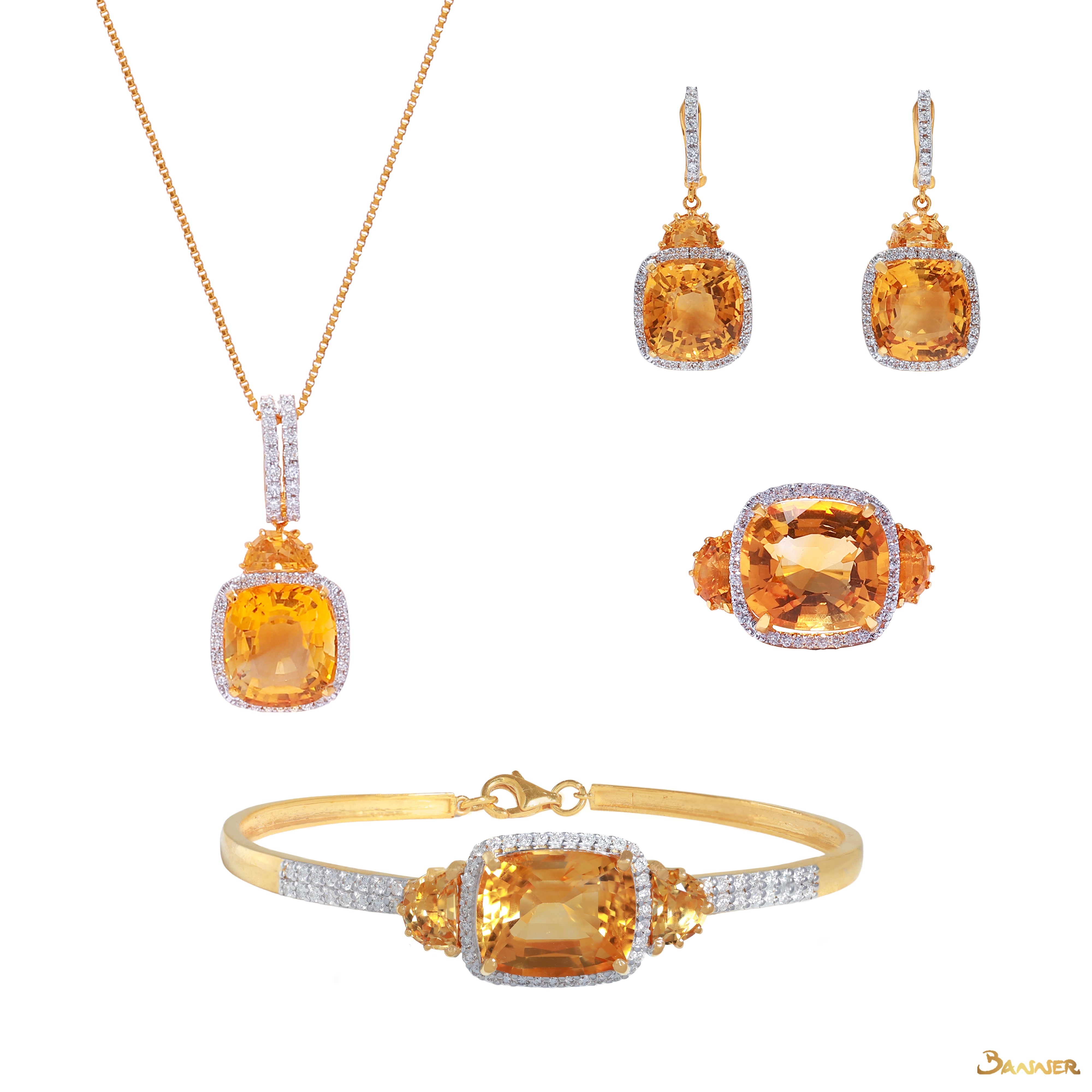 Citrine and Diamond Halo Set