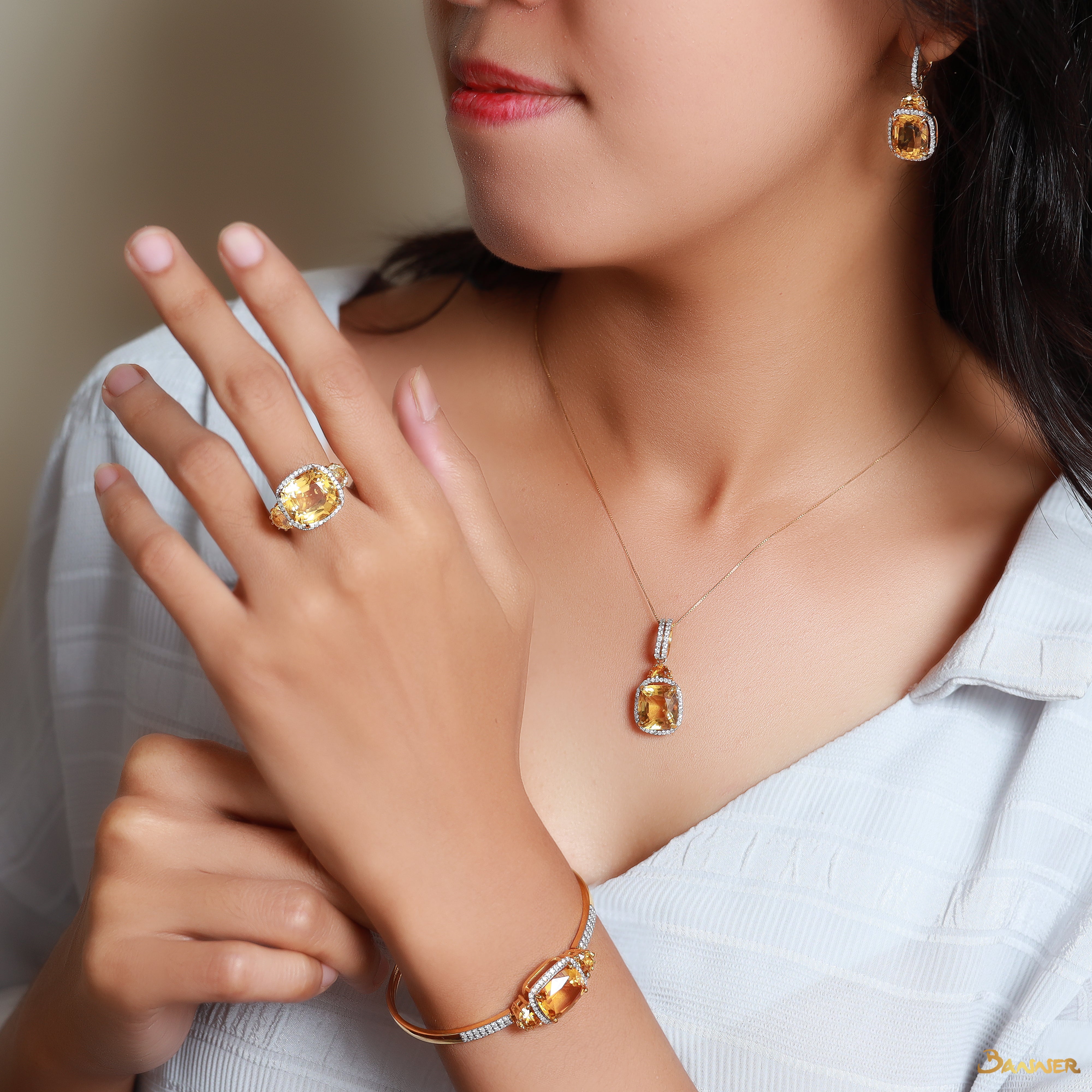 Citrine and Diamond Halo Set