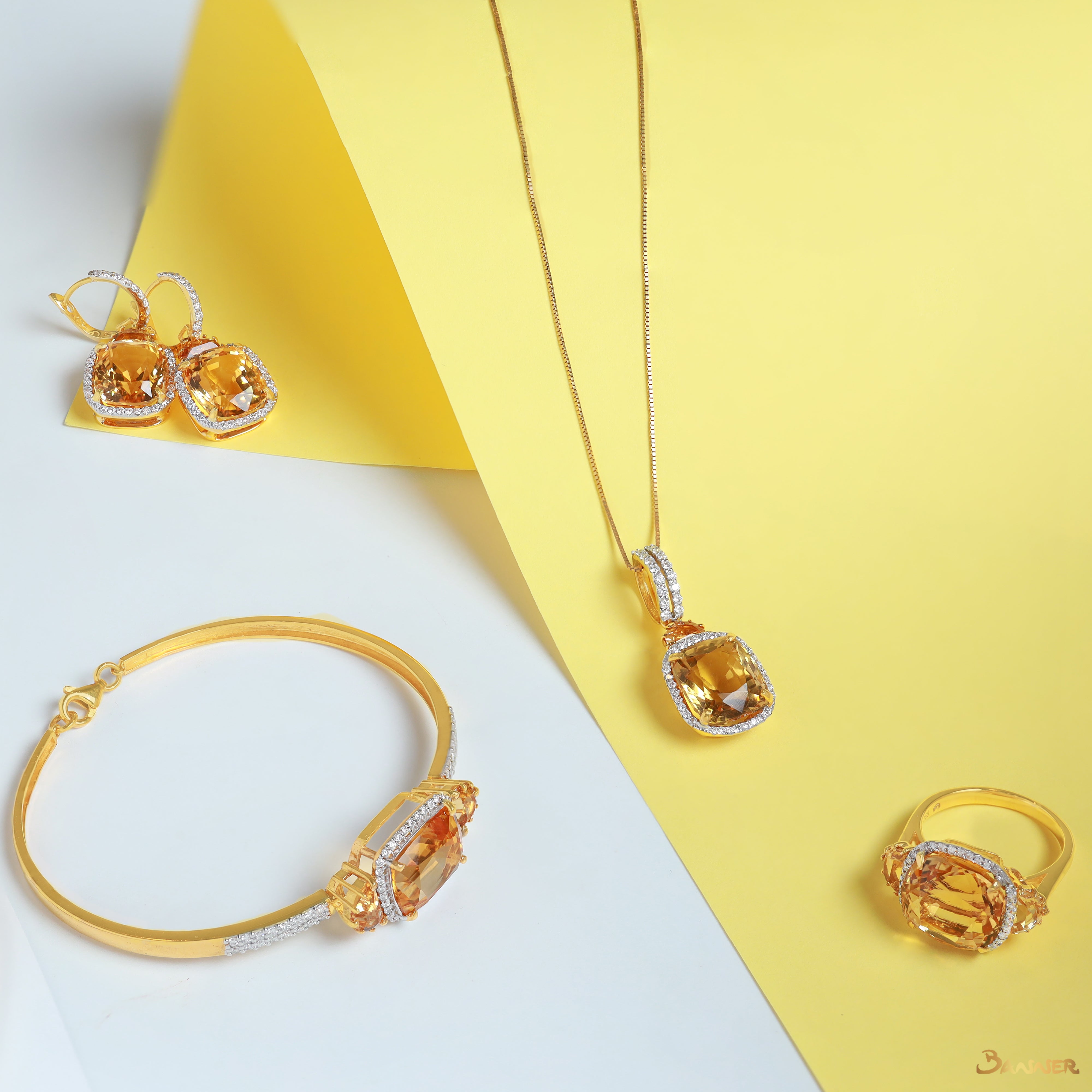 Citrine and Diamond Halo Set