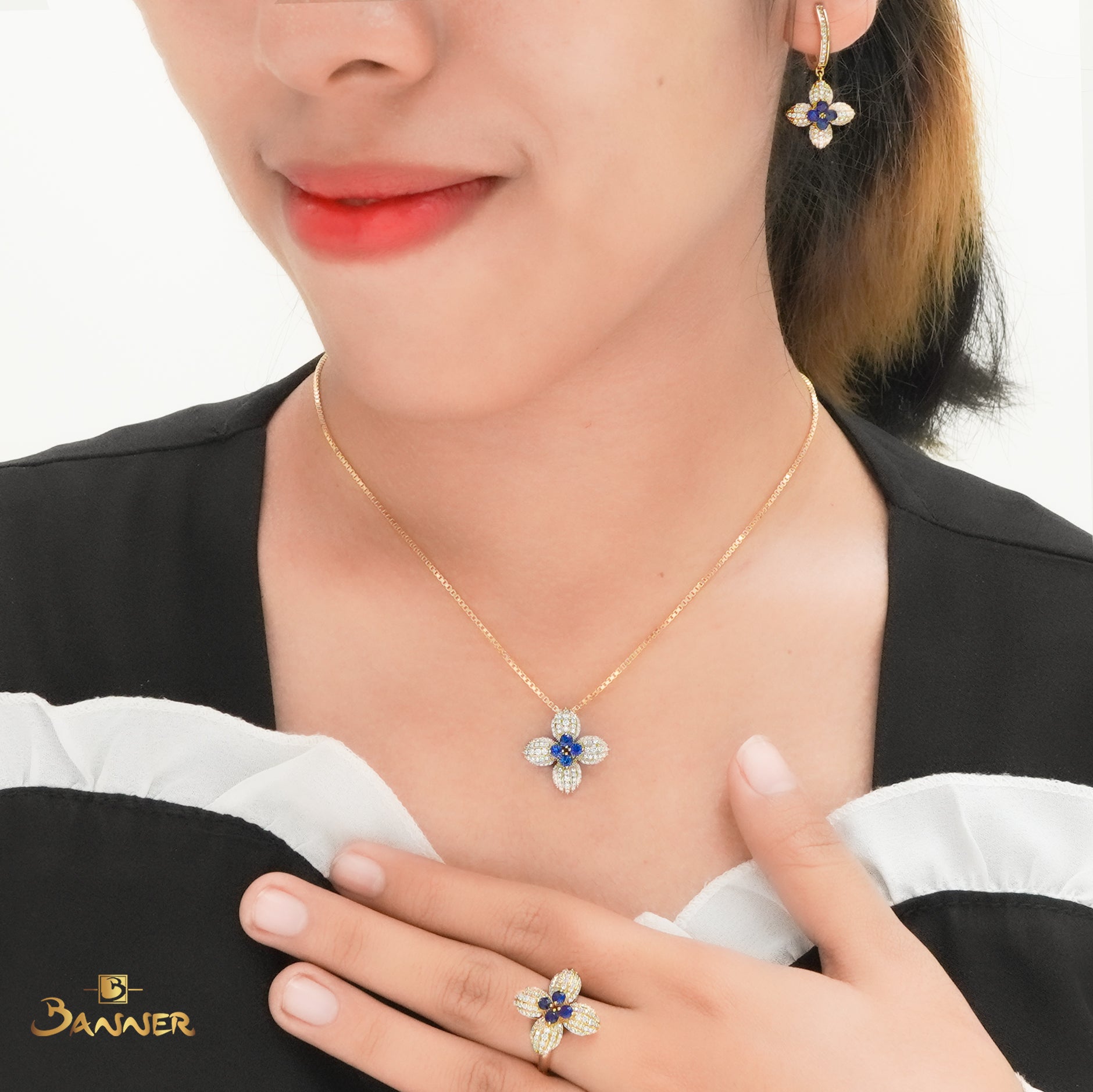 Sapphire and Diamond Lotus Set