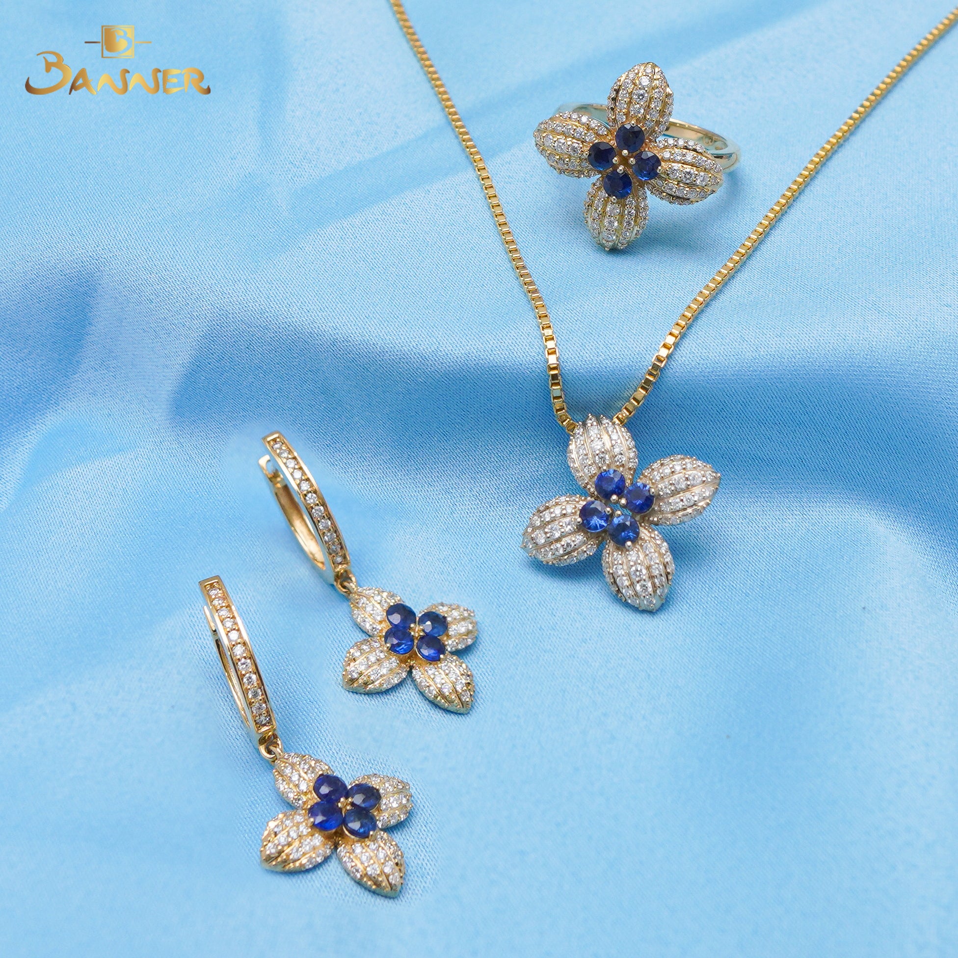 Sapphire and Diamond Lotus Set