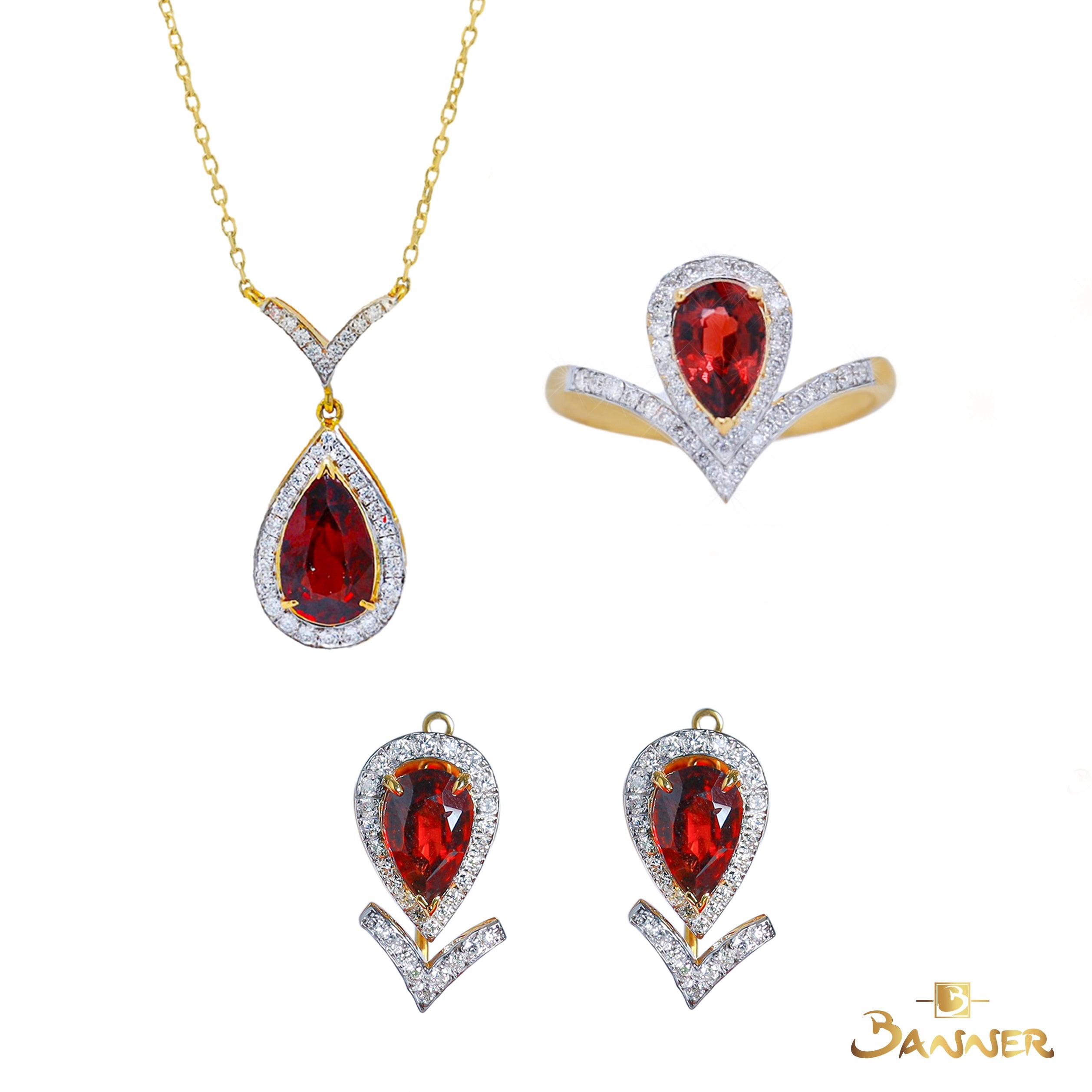 Pear-Shaped Garnet and Diamond Zest Set