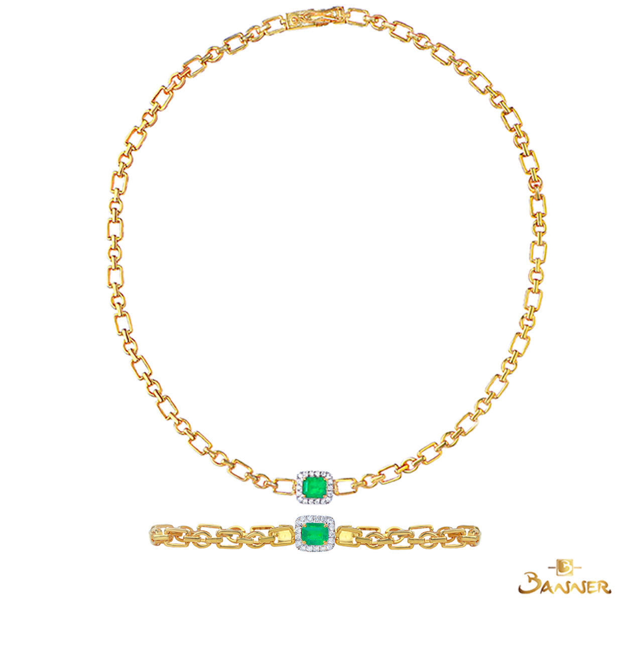 Columbian Emerald and Diamond Halo Choker Set
