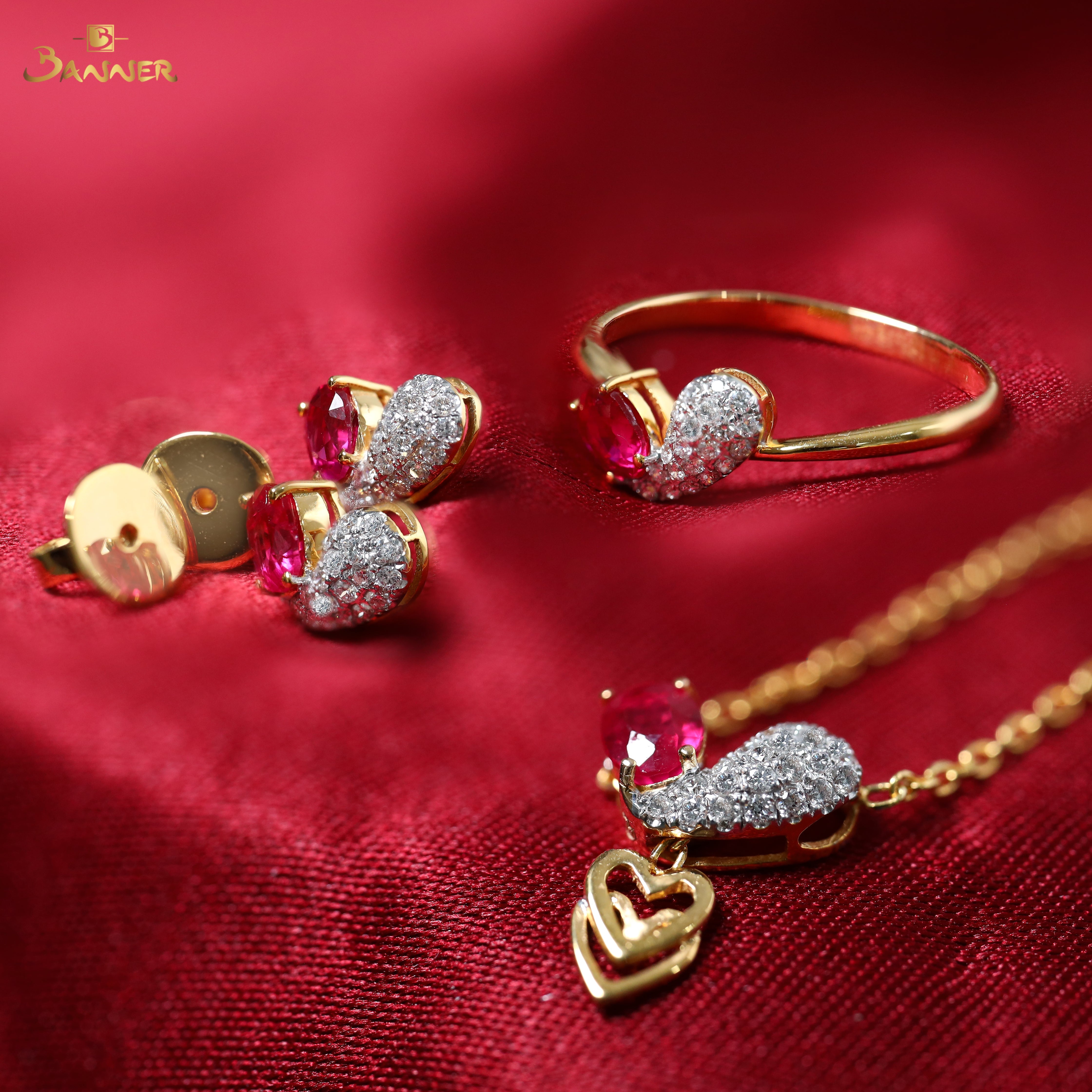 Ruby and Diamond Heart Set