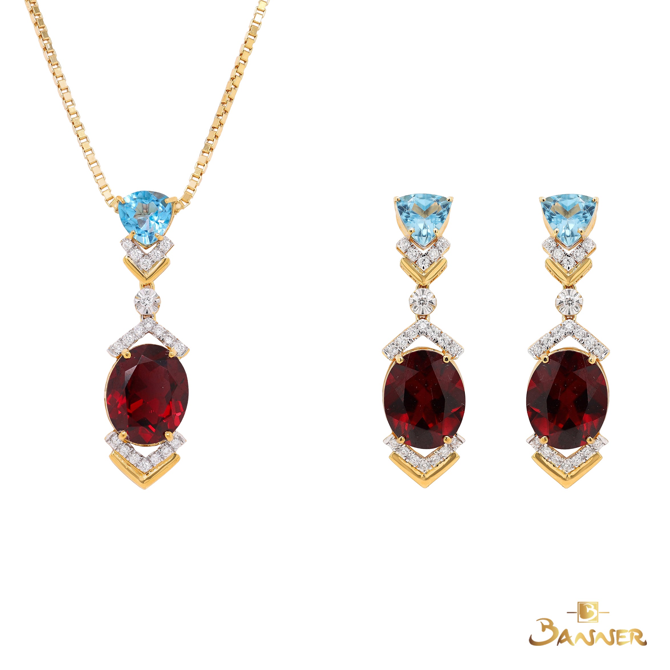 Garnet , Blue Topaz and Diamond Crystalis Set