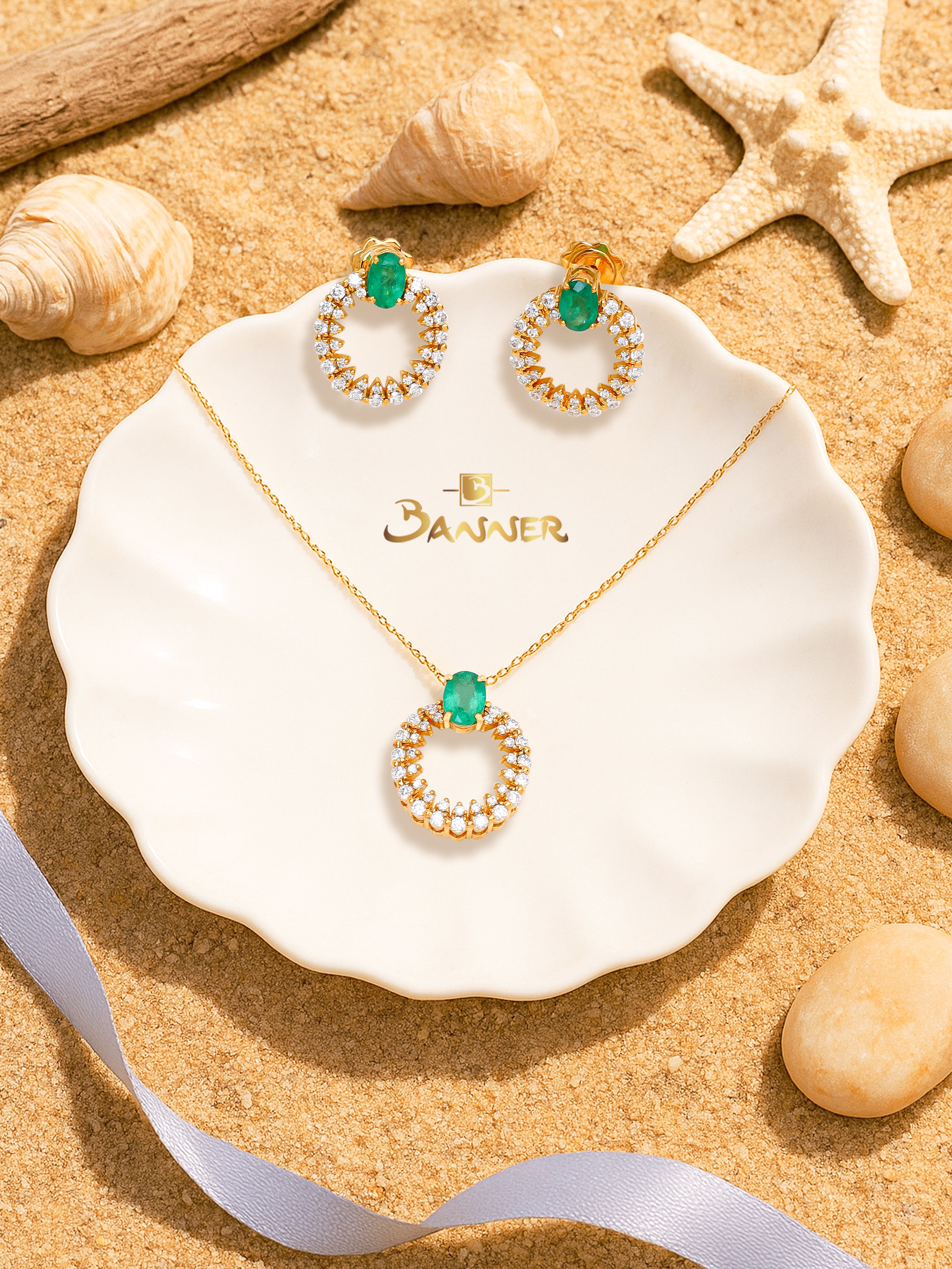 Emerald and Diamond Circle Set