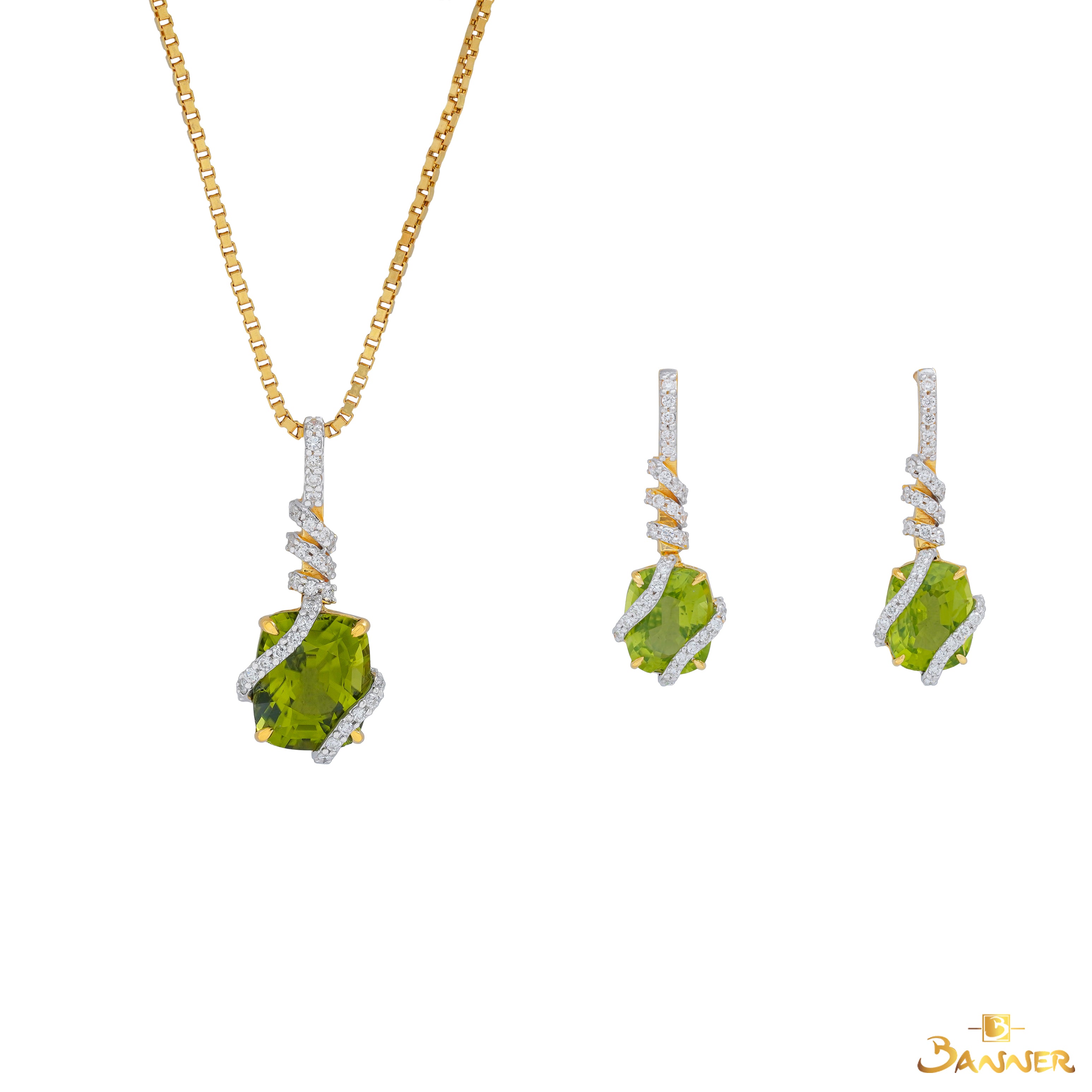 Peridot and Diamond Spiral Set
