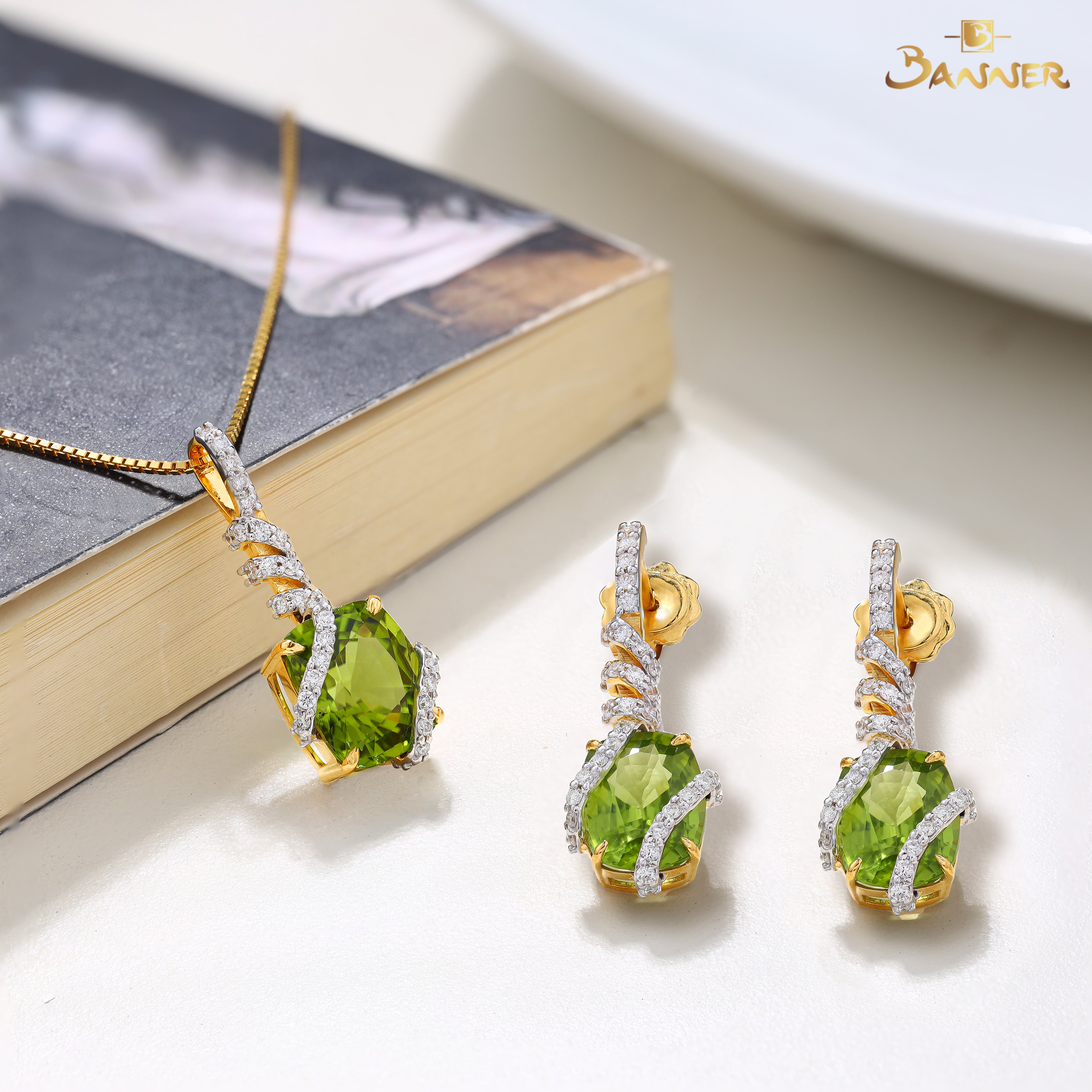 Peridot and Diamond Spiral Set