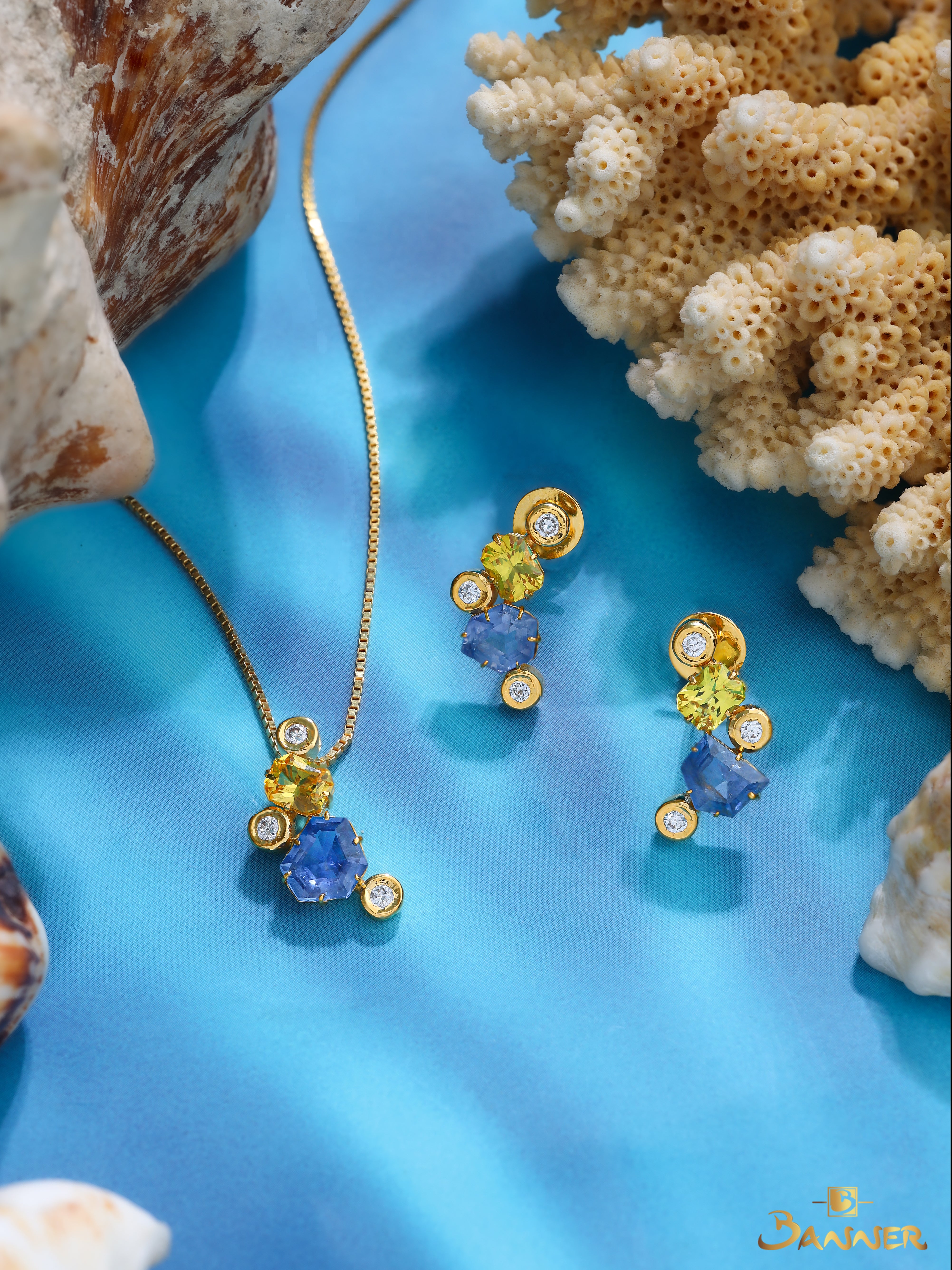 Multi-colored Sapphire and Diamond Prism Set