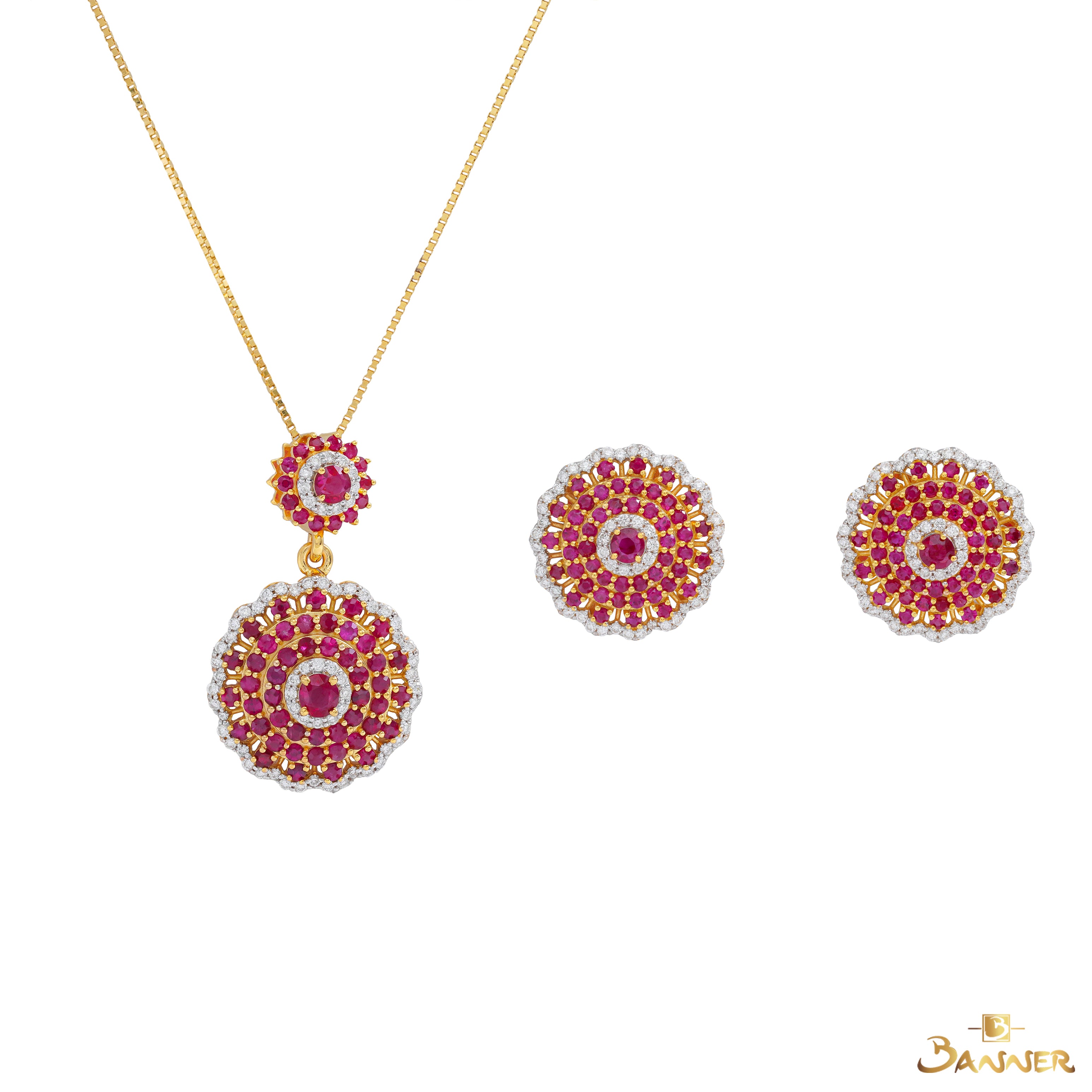 Ruby and Diamond Floral Set
