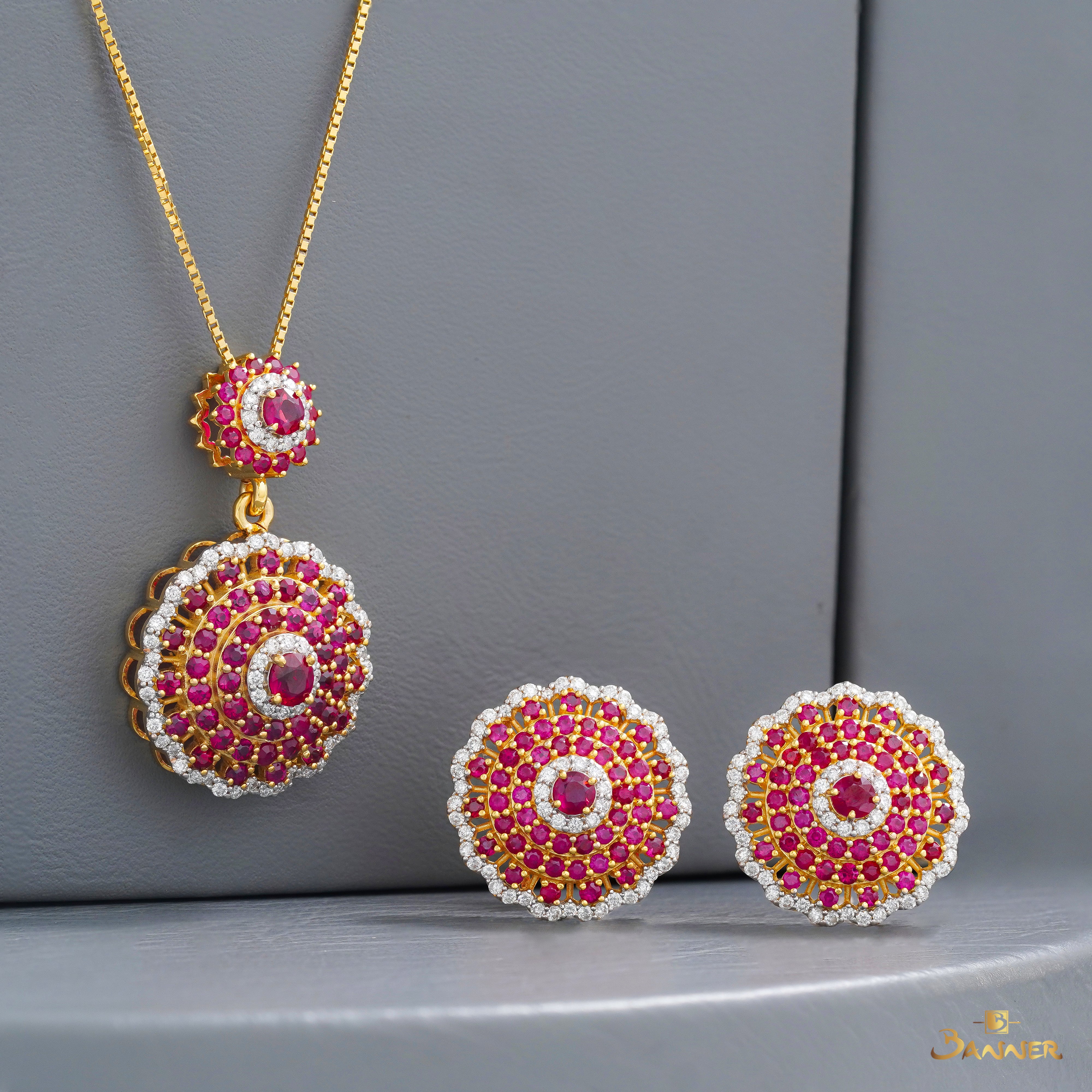 Ruby and Diamond Floral Set