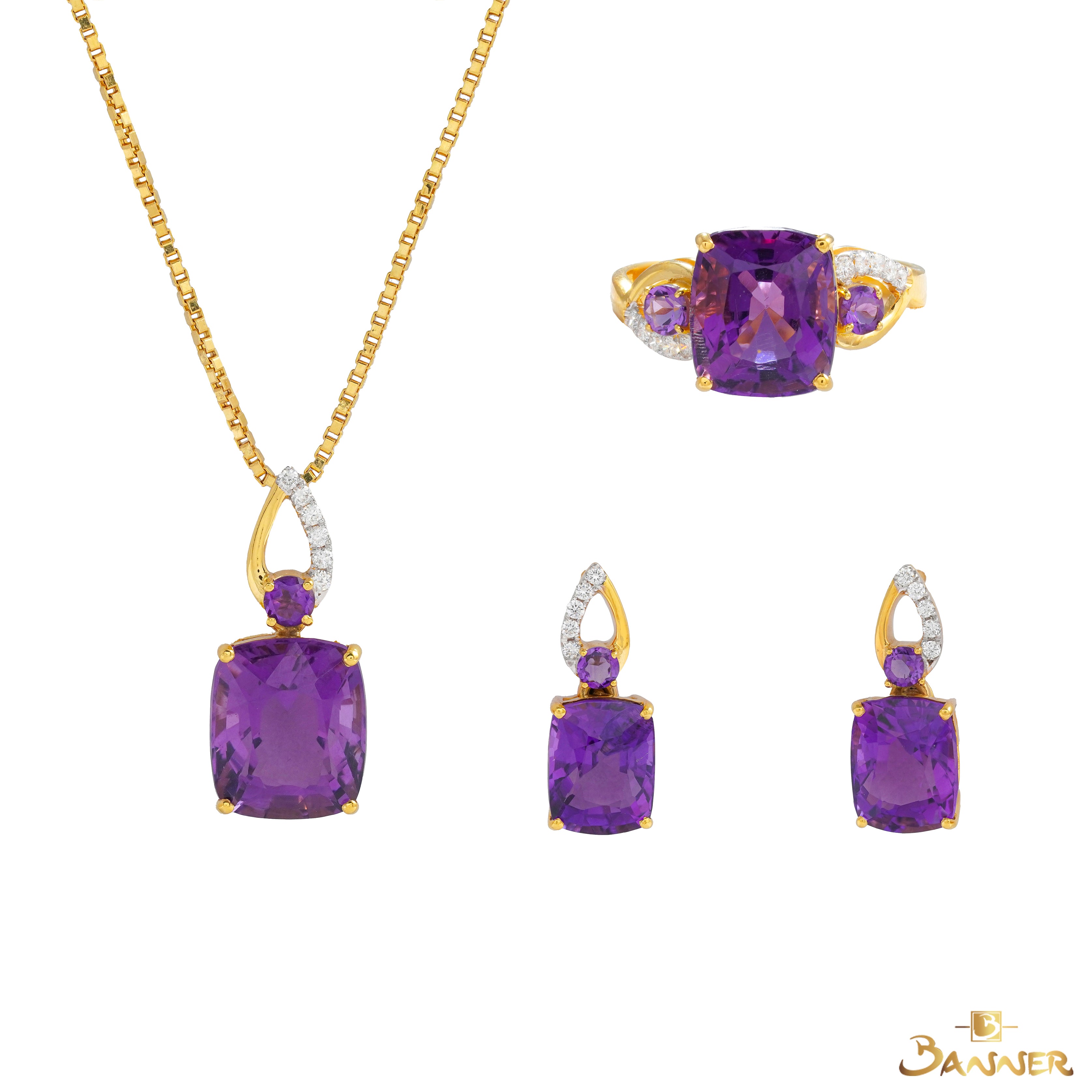 Amethyst and Diamond Drop Set