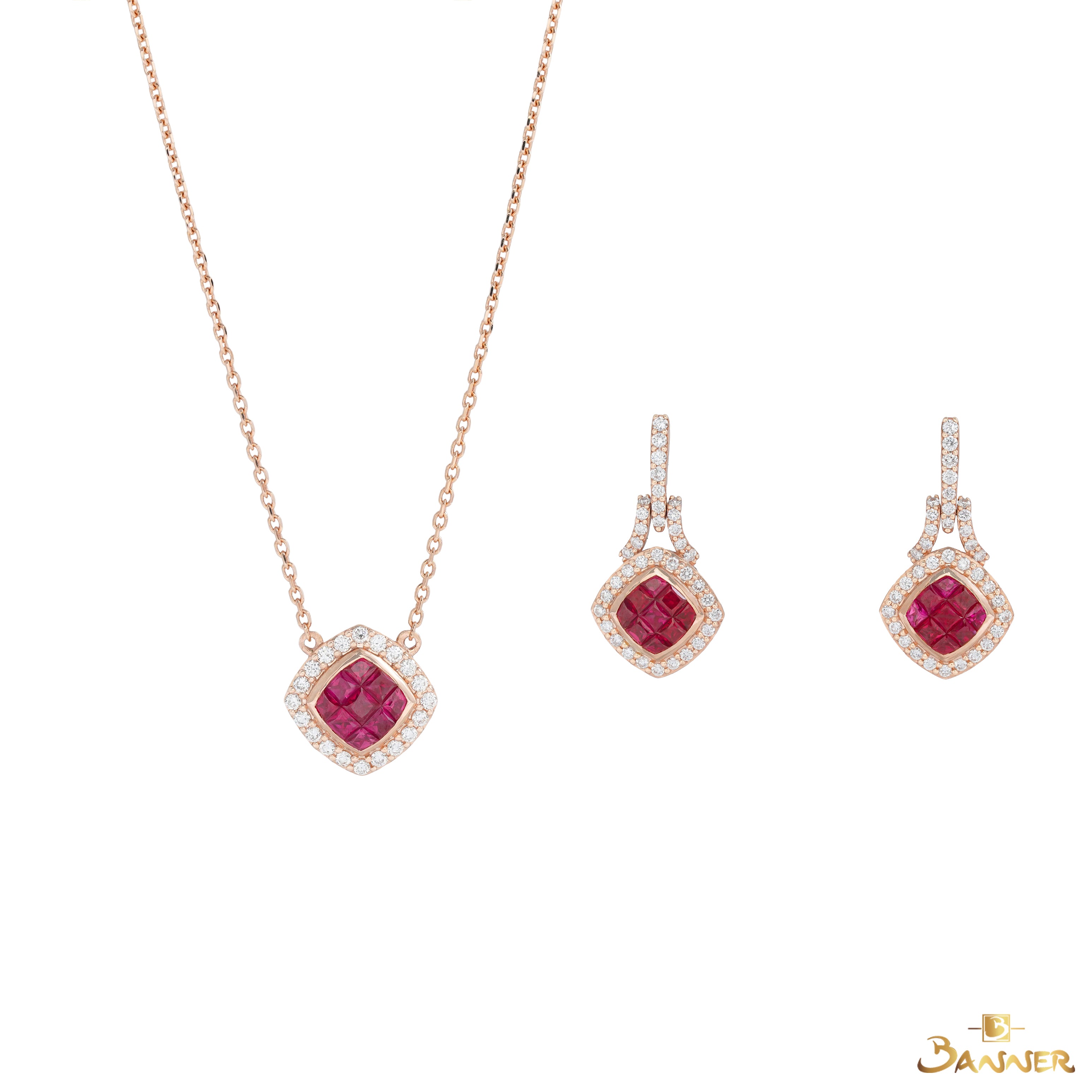 Ruby and Diamond Halo Set