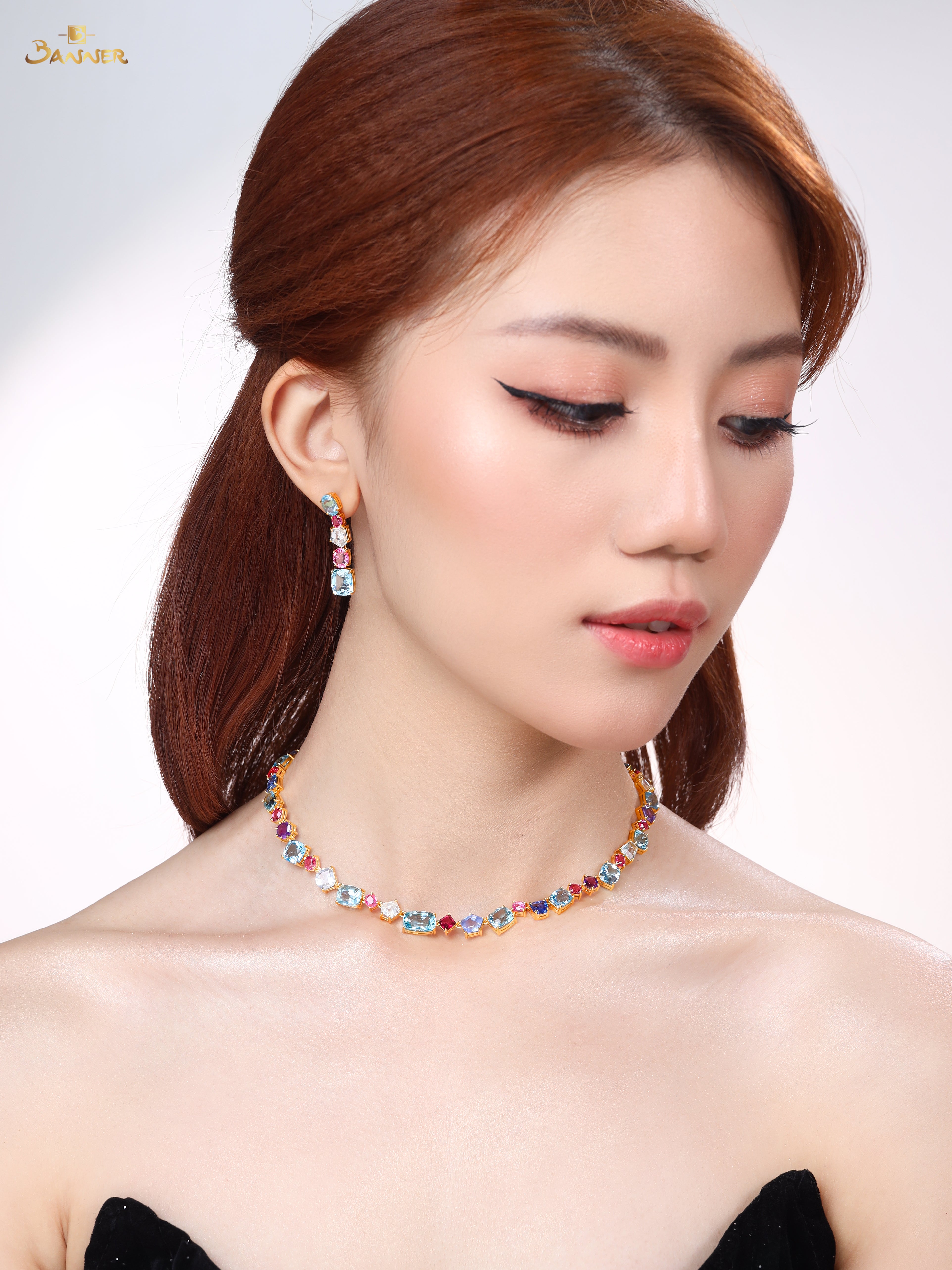 Aquamarine , Pink Spinel and Multi-Colored Sapphire Tennis Set