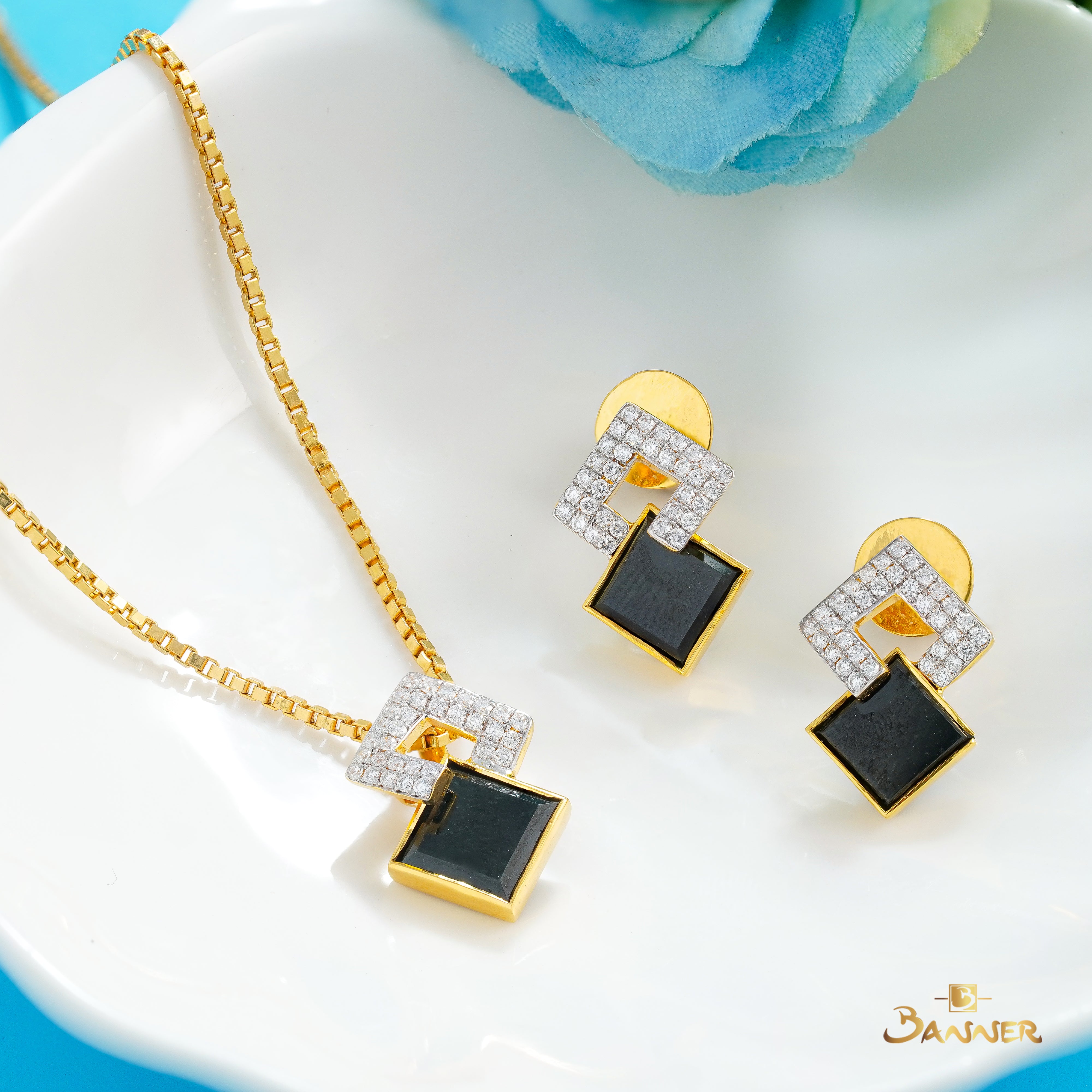 Black Jade and Diamond Mono Square Set